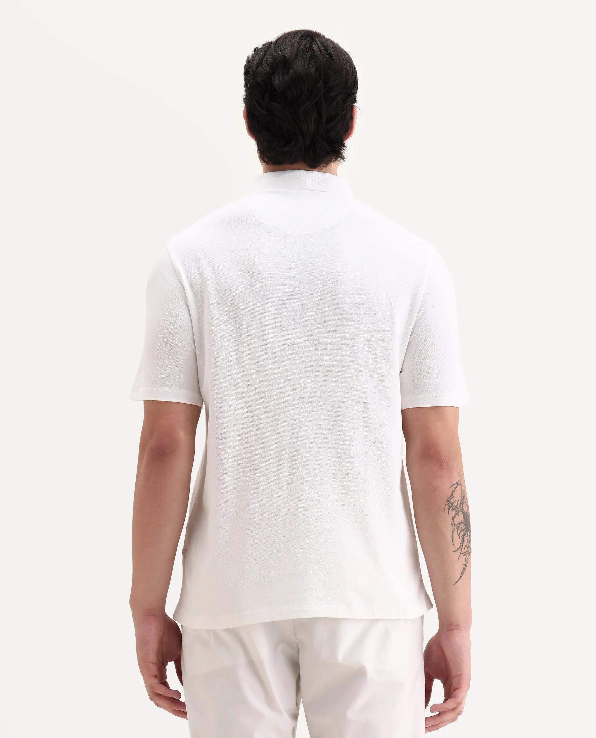 Rare Rabbit Men's Guild Casual Prin 1 White Cotton Blend Plain Regular Fit Half Sleeve Polo