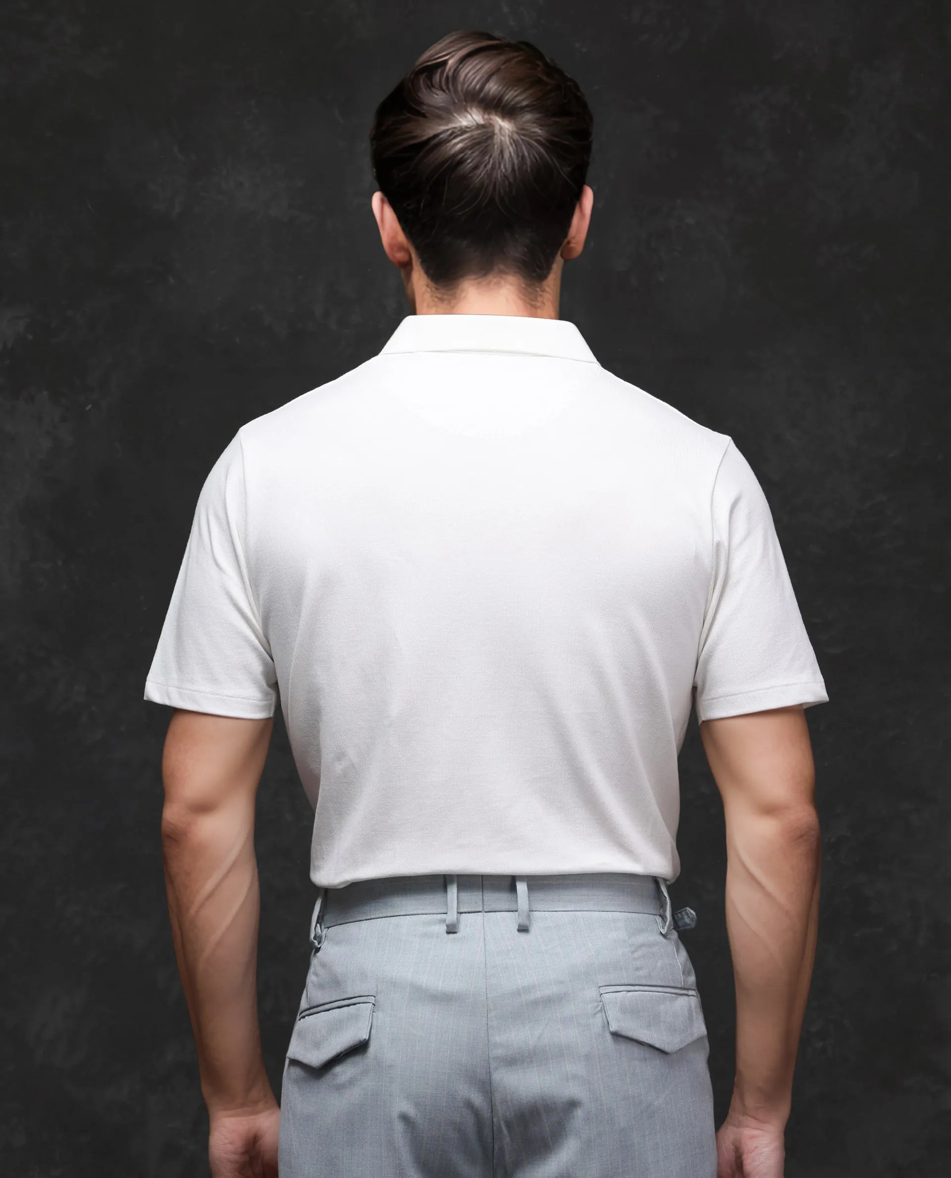 Rare Rabbit Men's Prin-2 White Cotton Lycra Fabric Short Sleeve Collared Neck Zipper Closure Plain Polo