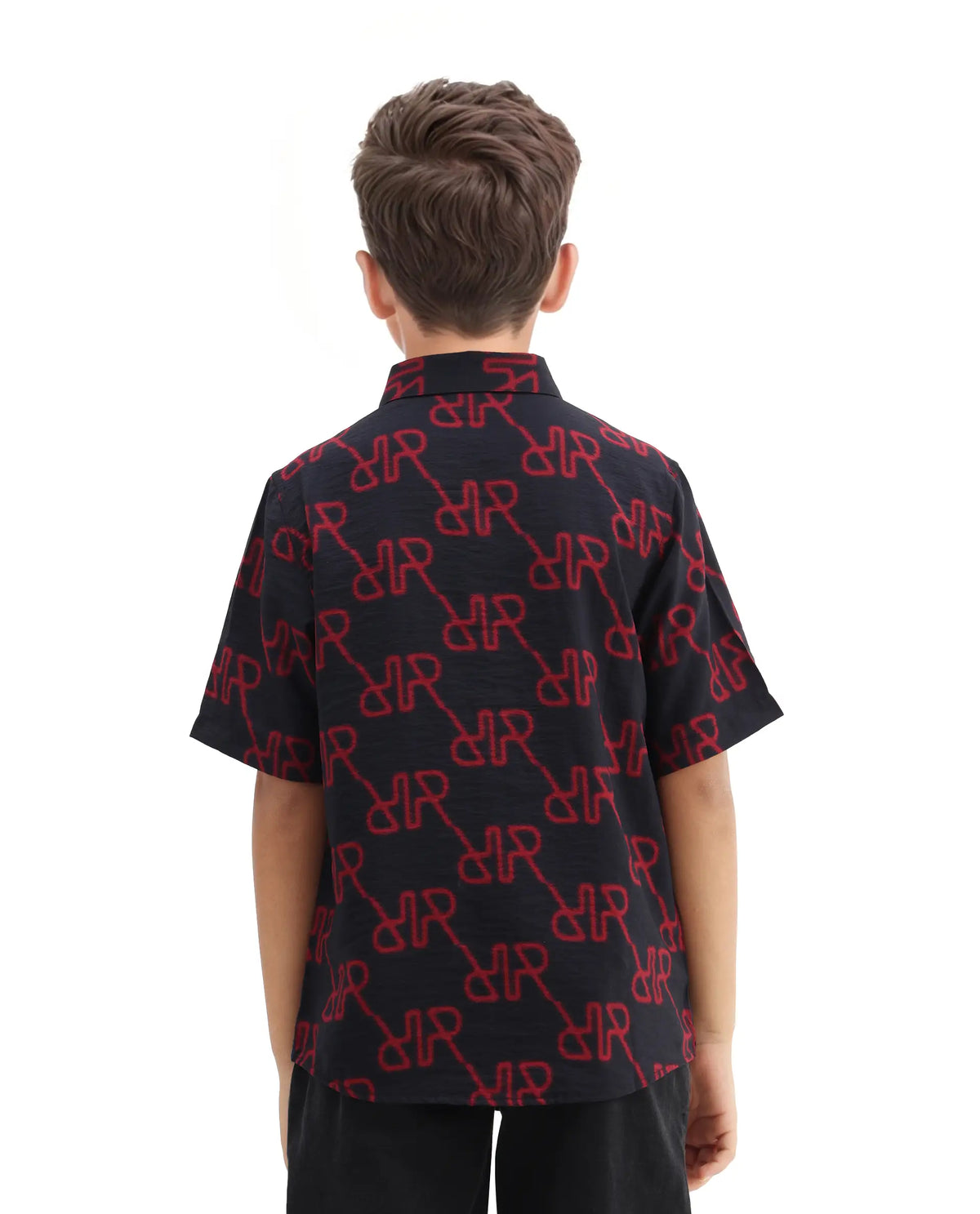 Rare Ones Kids Rron Dark Navy Nylon Blend Print Button Closure Regular Fit Shirt