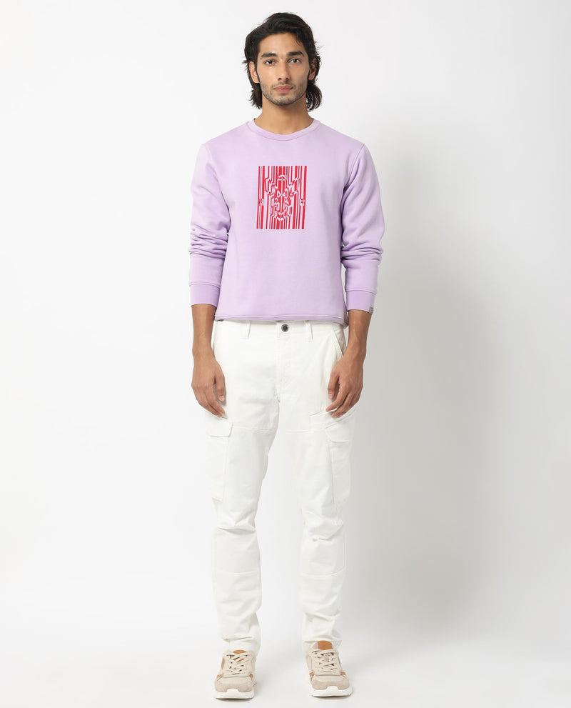 RARE RABBIT MENS PYSDE PASTEL PURPLE SWEATSHIRT COTTON POLYESTER FABRIC ROUND NECK KNITTED FULL SLEEVES COMFORTABLE FIT