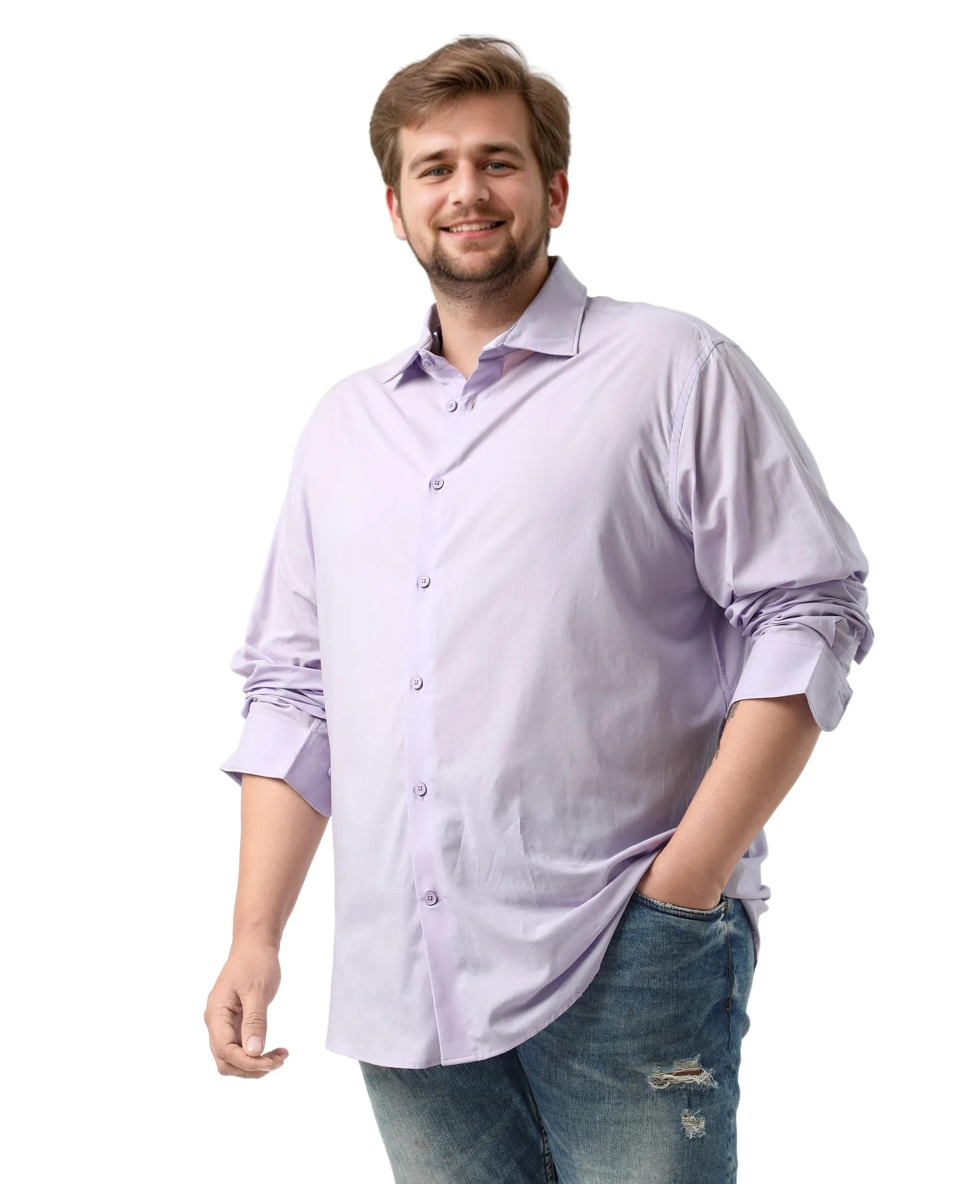 Rare Rabbit Men's Purl Big Purple Cotton Fabric Full Sleeve Collared Neck Plain Shirt
