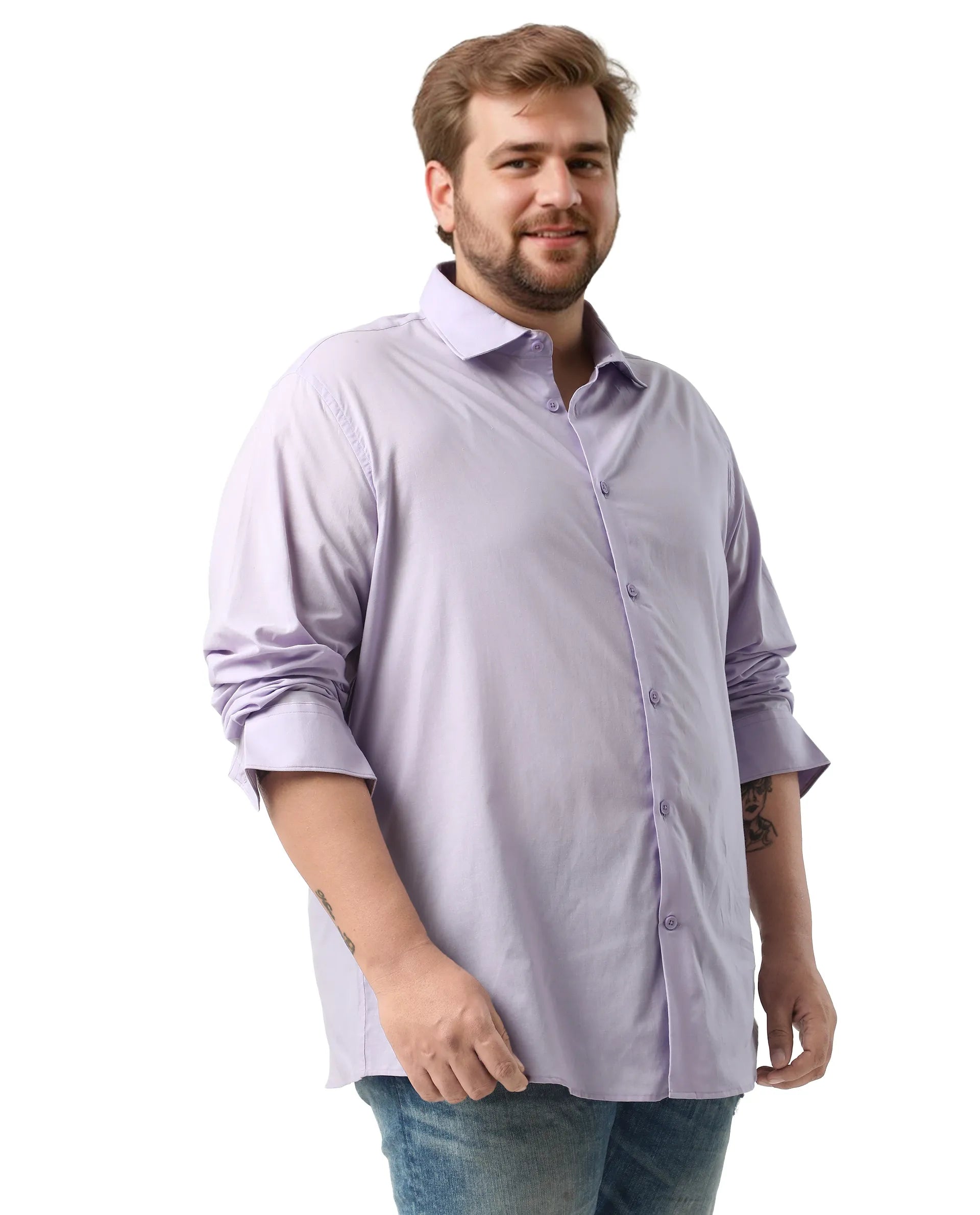 Rare Rabbit Men's Purl Big Purple Cotton Fabric Full Sleeve Collared Neck Plain Shirt