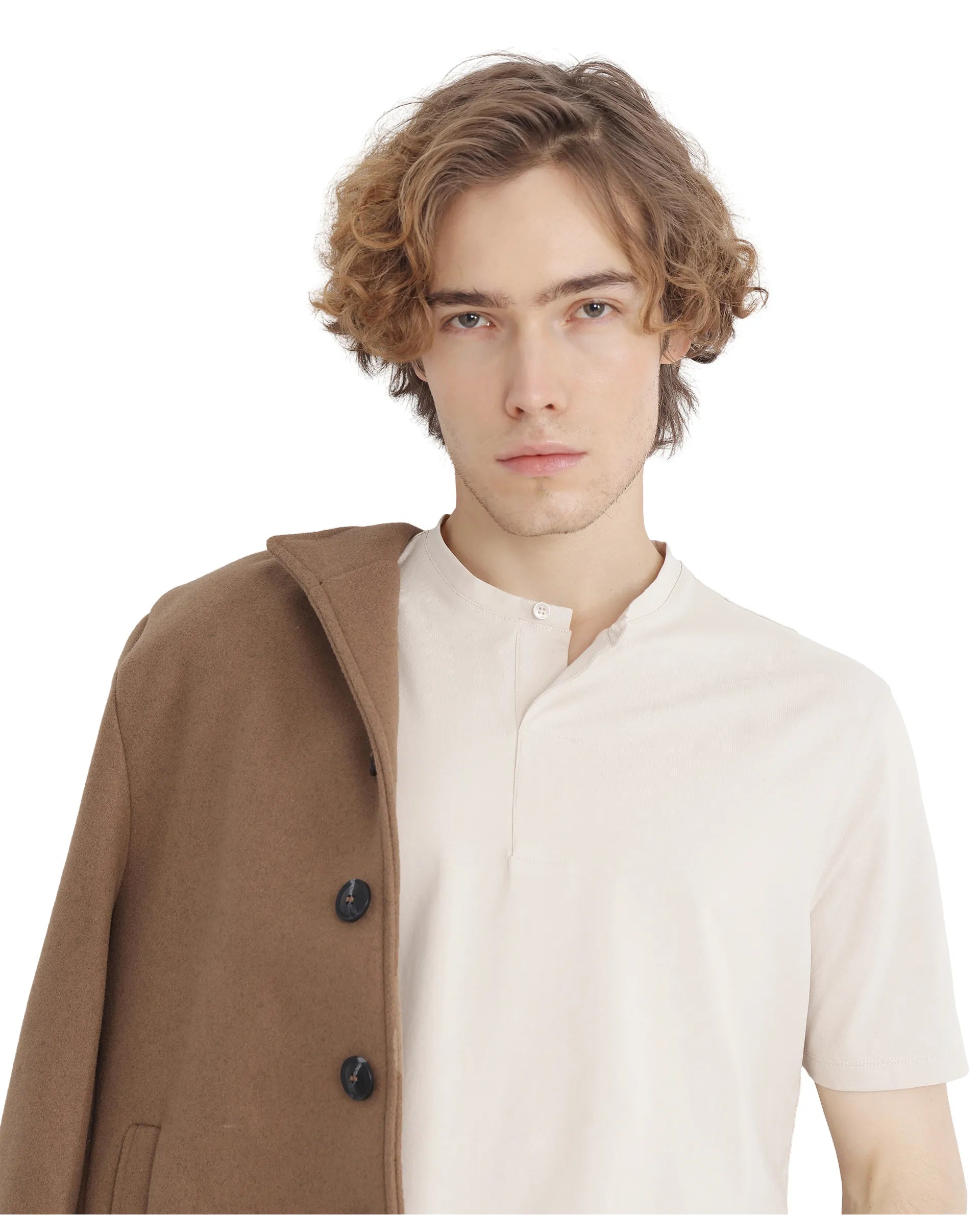 Rare Rabbit Men Purt Beige Cotton Blend Fabric Short Sleeve Crew Neck Plain T-Shirt