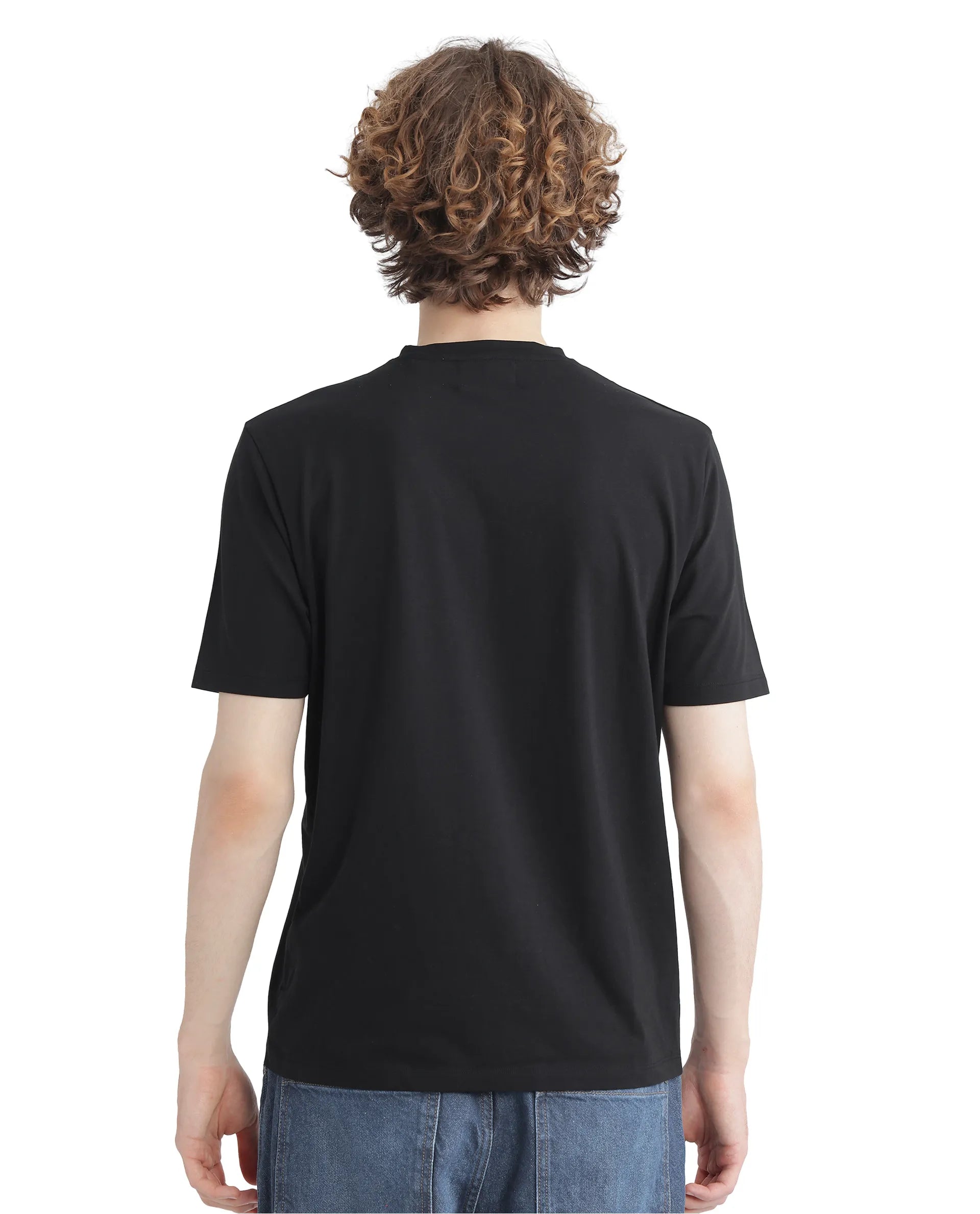 Rare Rabbit Men Purt Black Cotton Blend Fabric Short Sleeve Crew Neck Printed T-Shirt