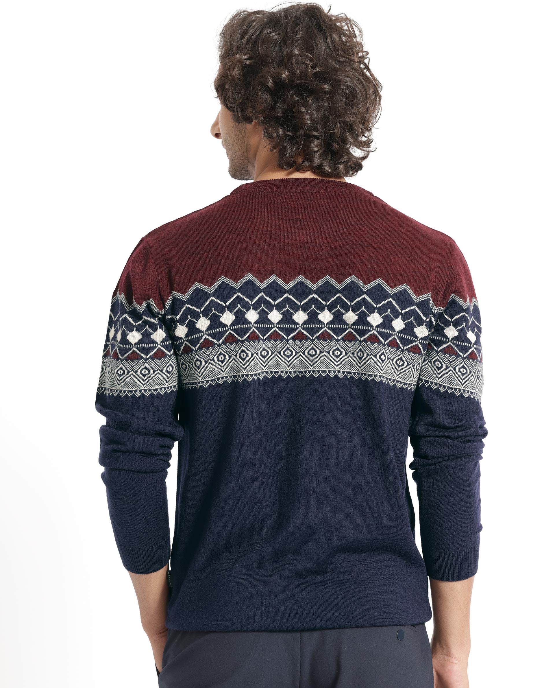 Rare Rabbit Mens Puzzle Blue Sweater Full Sleeve Crew Neck Solid