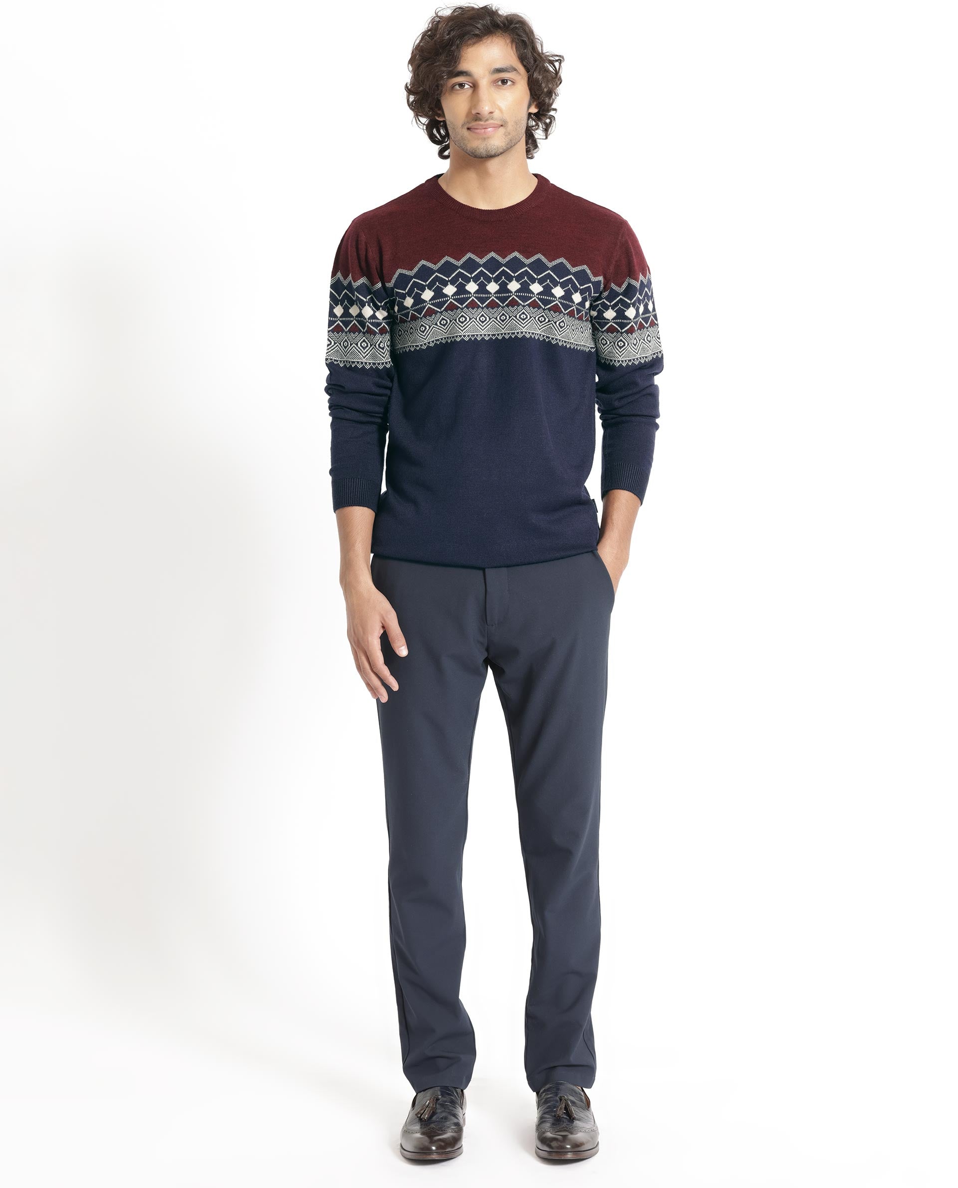 Rare Rabbit Mens Puzzle Blue Sweater Full Sleeve Crew Neck Solid