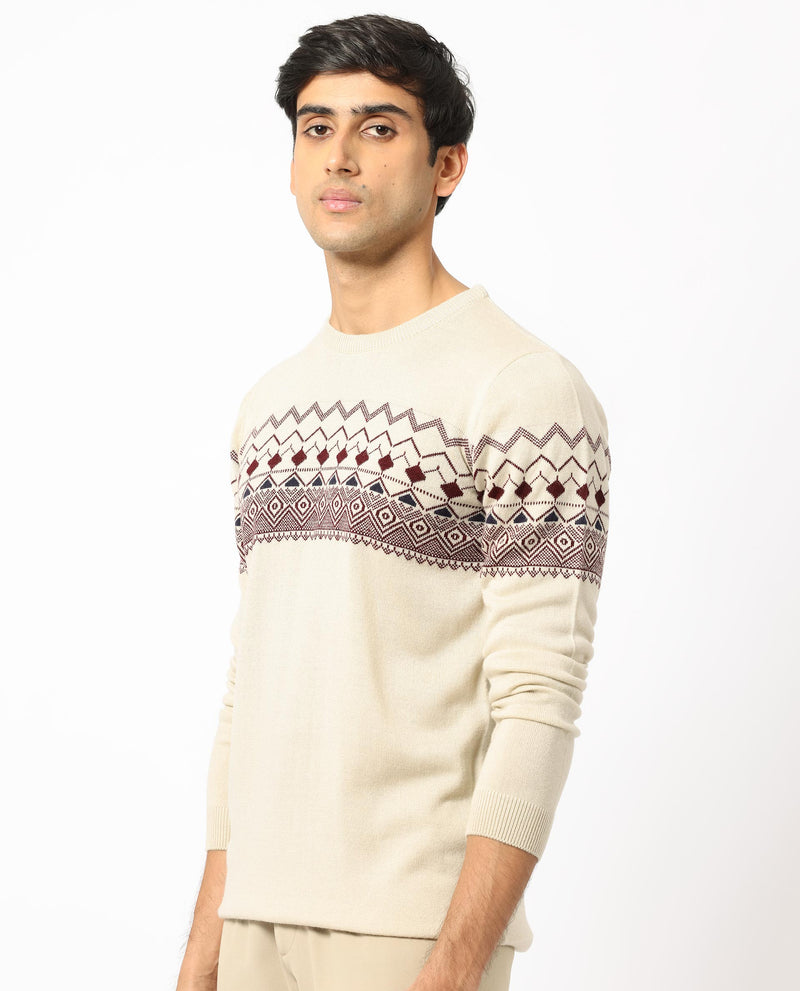 RARE RABBIT MENS PUZZLE OFF WHITE SWEATER FULL SLEEVE CREW NECK SOLID
