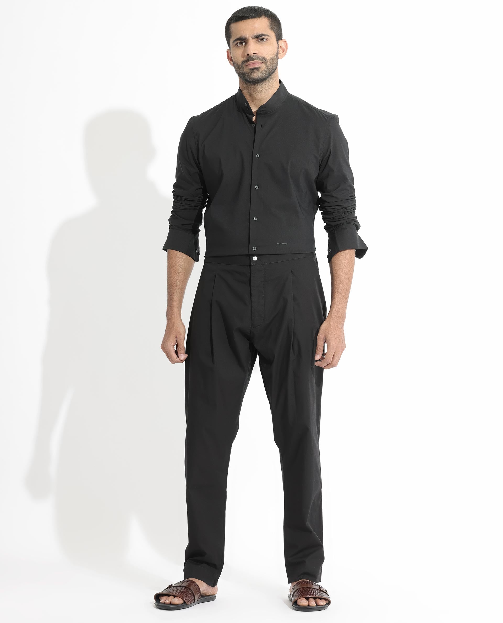 Rare Rabbit Pajama-3 Black Cotton Fabric Slim Fit Button Closure Pajama