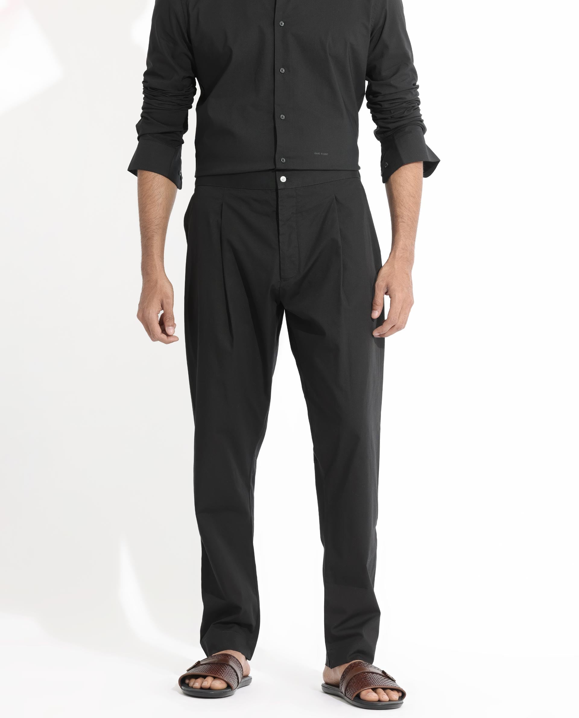 Rare Rabbit Pajama-3 Black Cotton Fabric Slim Fit Button Closure Pajama