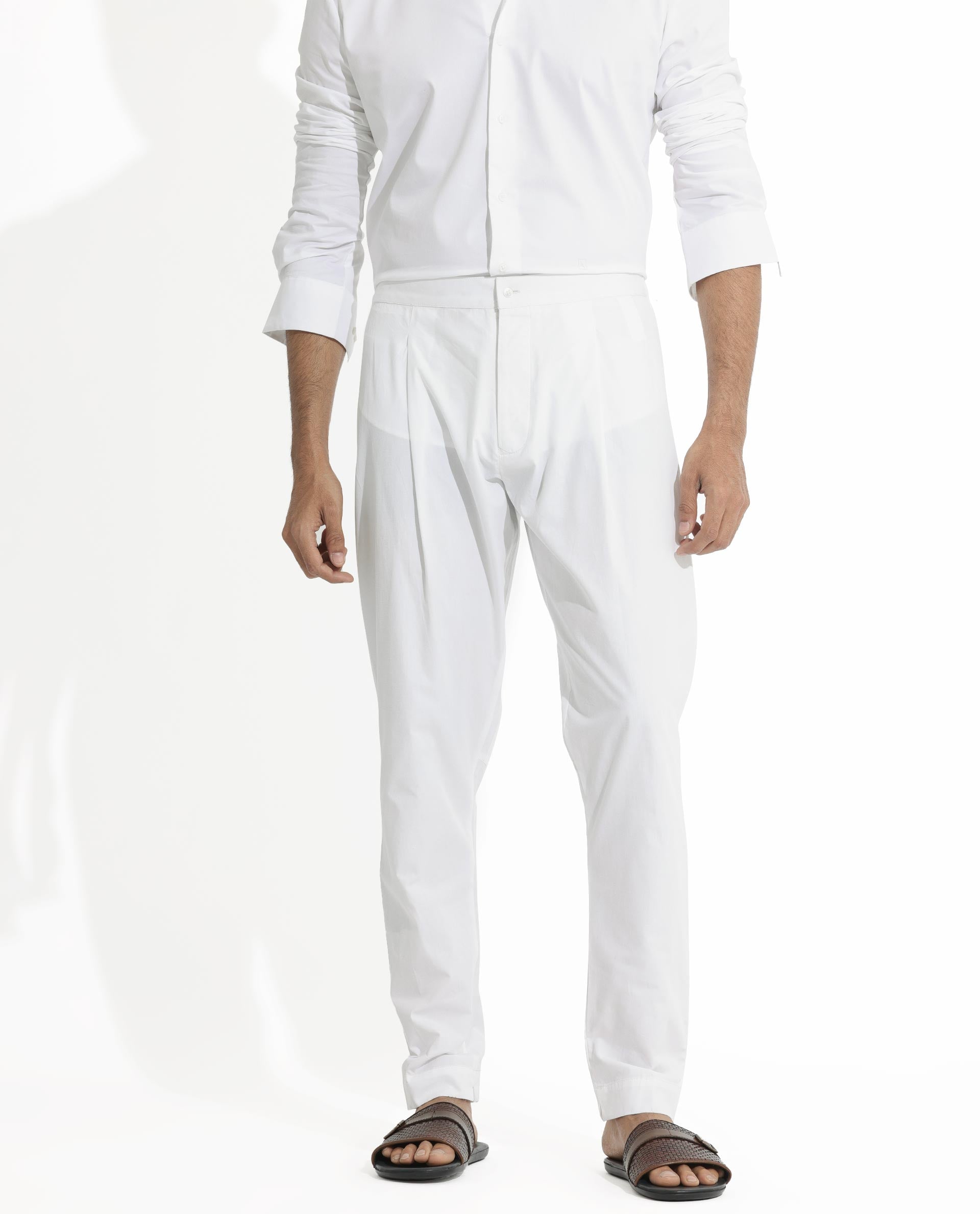 Rare Rabbit Pajama-3 Primary White Cotton Fabric Slim Fit Button Closure Pajama