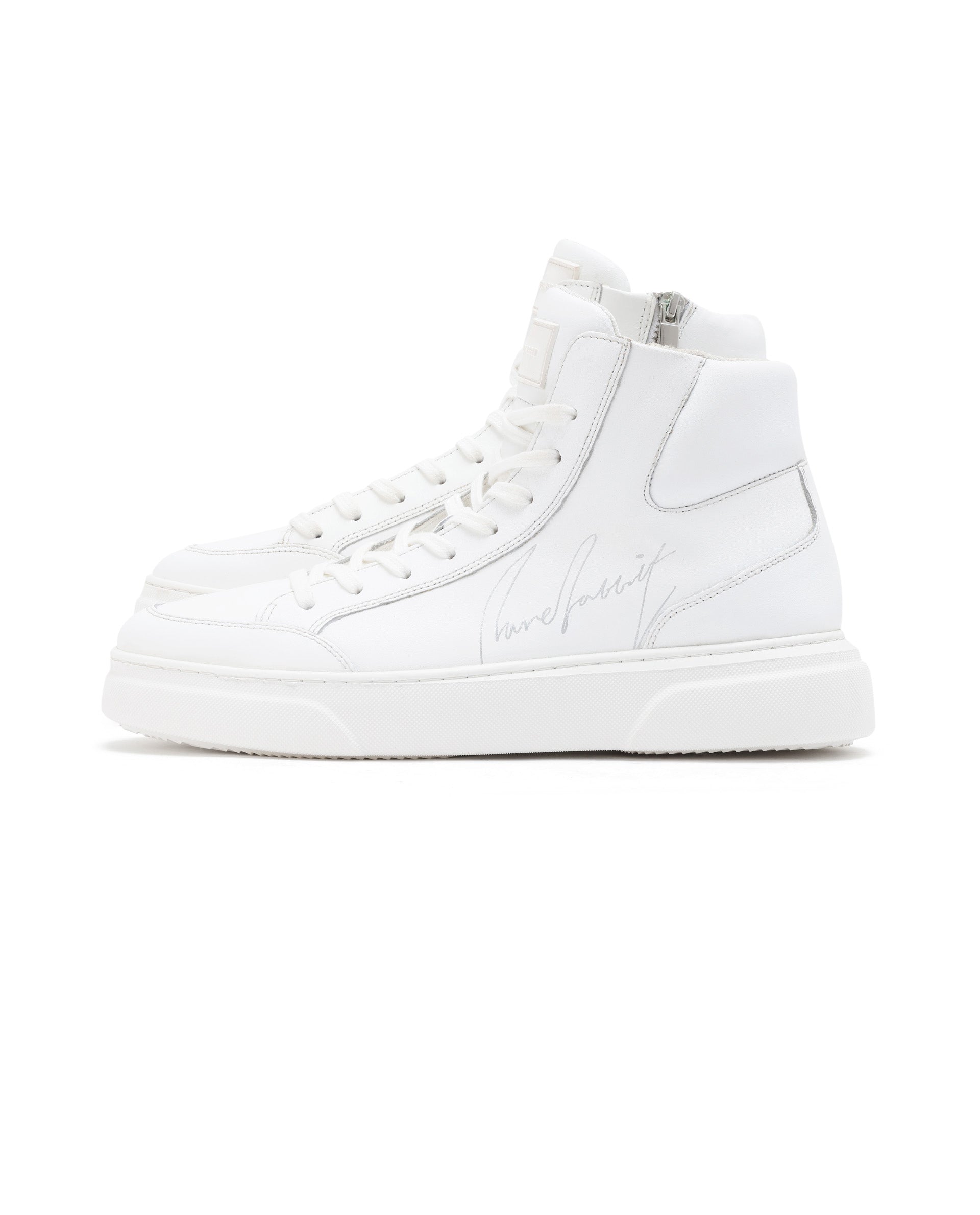 Rare Rabbit Men's Panzer White Leather Round Toe Derby Style Zip Closure High Top Sneaker Shoes