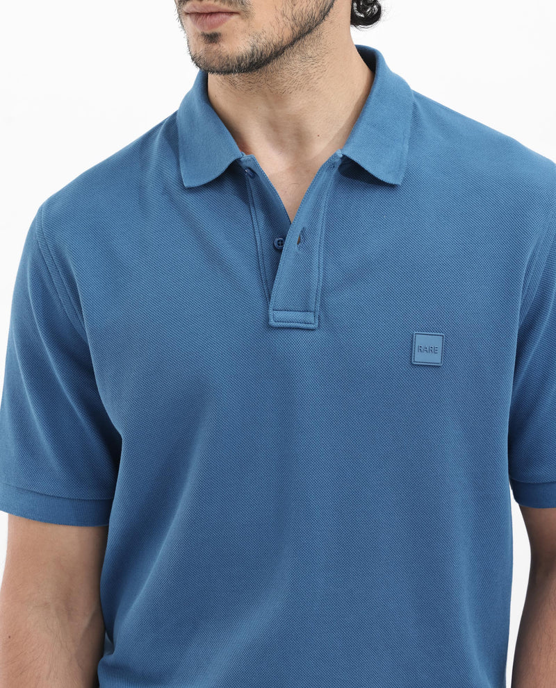 Rare Rabbit Mens Pare Dark Dusky Blue Short Sleeve Solid Polo T-Shirt