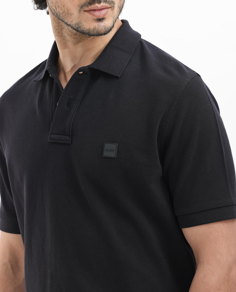 Rare Rabbit Mens Pare Dark Black Short Sleeve Solid Polo T-Shirt