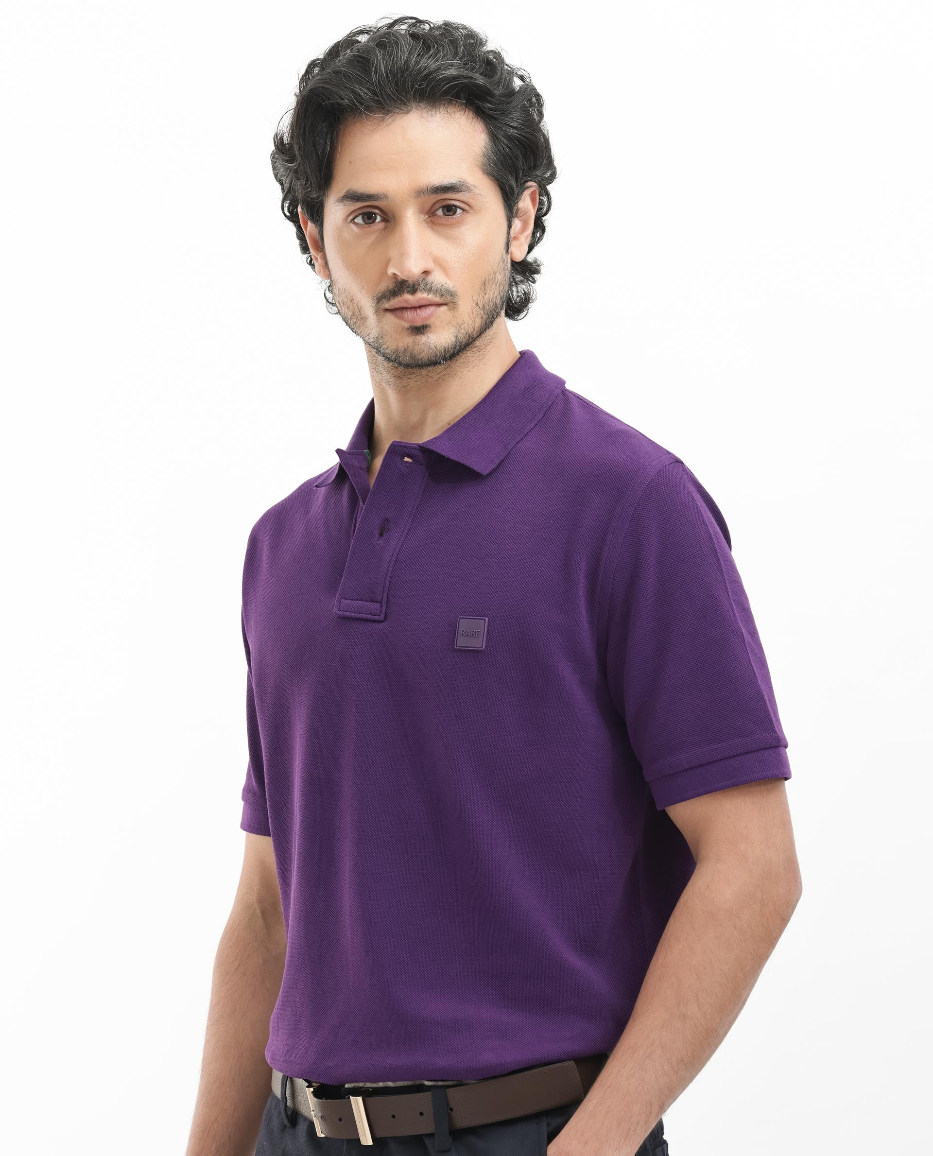Rare Rabbit Mens Pare Dark Purple Short Sleeve Solid Polo T-Shirt