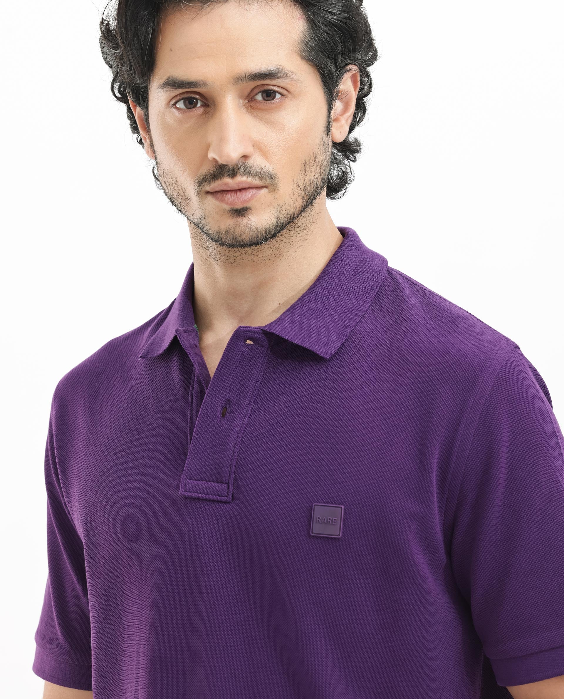 Rare Rabbit Mens Pare Dark Purple Short Sleeve Solid Polo T-Shirt