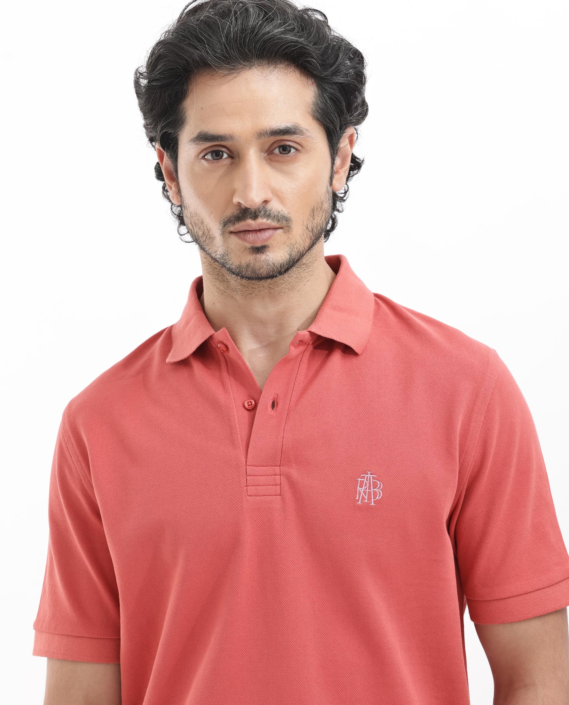 Rare Rabbit Mens Paret-Bright Orange Short Sleeve Embroidered Logo Solid Polo T-Shirt