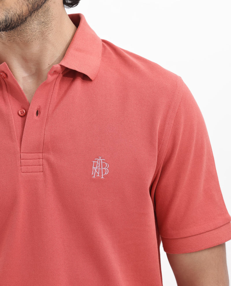 Rare Rabbit Mens Paret-Bright Orange Short Sleeve Embroidered Logo Solid Polo T-Shirt
