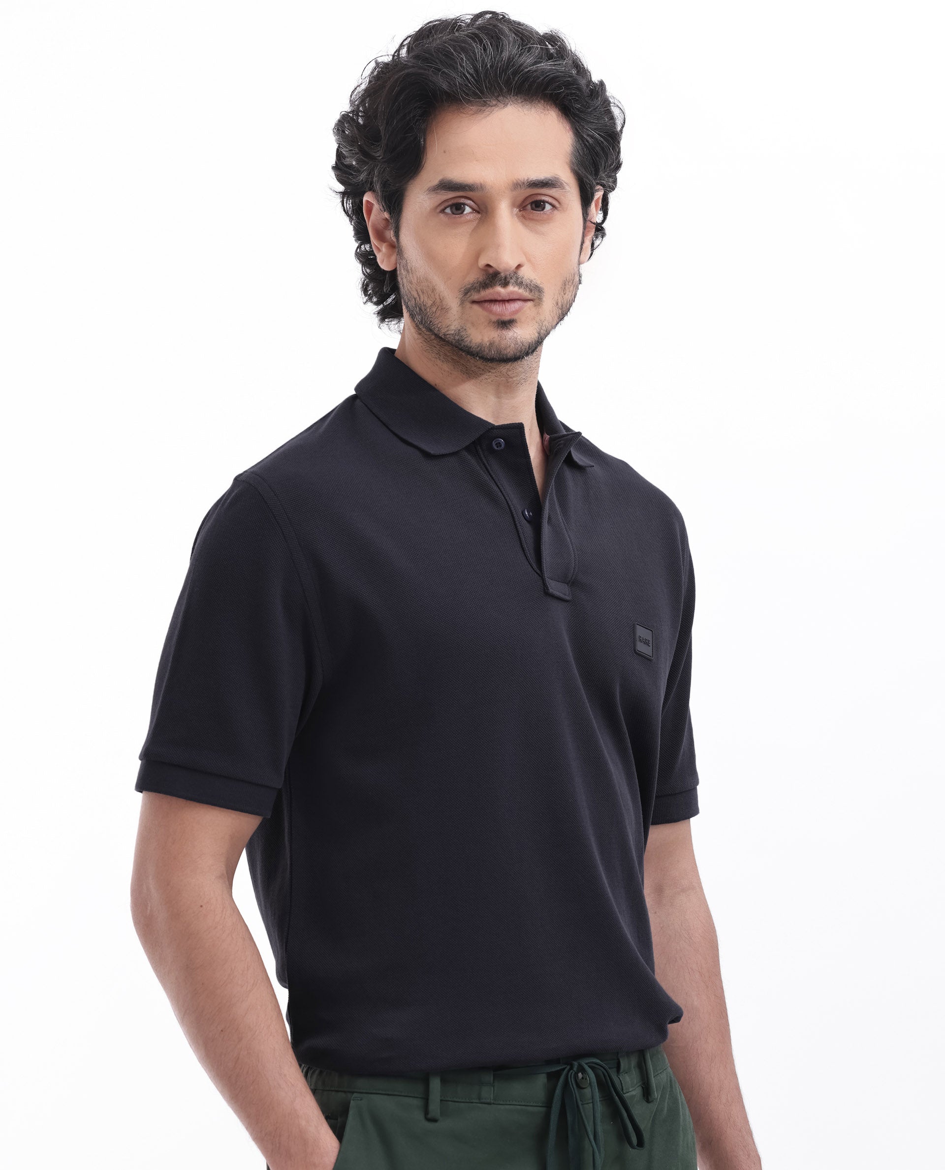 Rare Rabbit Mens Pare Dark Navy Short Sleeve Solid Polo T-Shirt