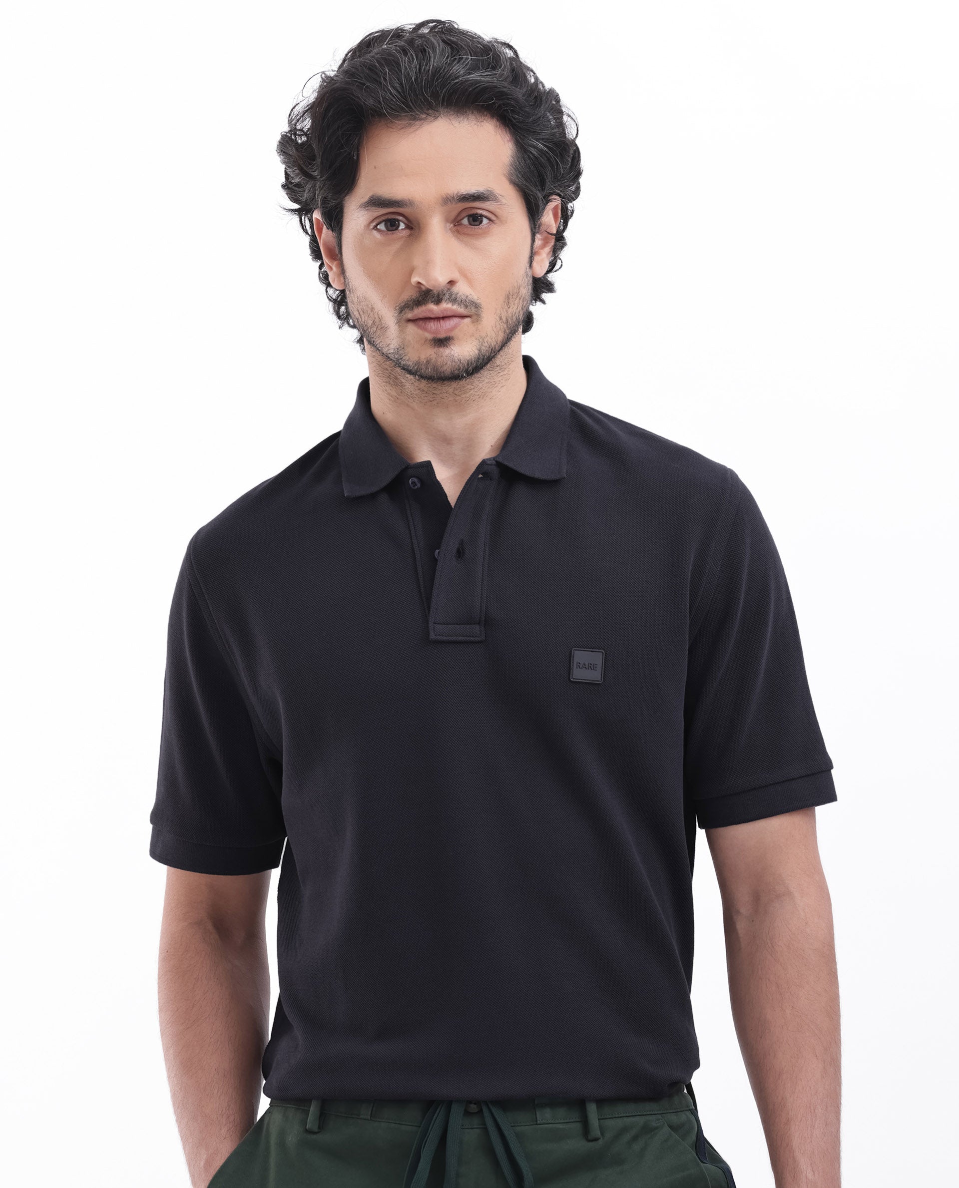 Rare Rabbit Mens Pare Dark Navy Short Sleeve Solid Polo T-Shirt