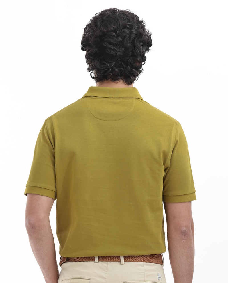 Rare Rabbit Mens Pareto Flouroscent Olive Cotton Short Sleeve Embroidered Logo Solid Polo T-Shirt