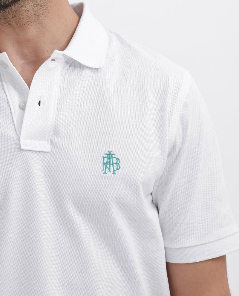 Rare Rabbit Mens Pareto White Cotton Short Sleeve Embroidered Logo Solid Polo T-Shirt