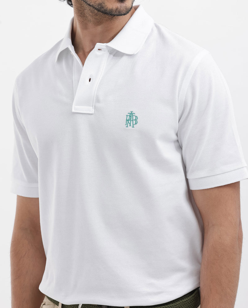 Rare Rabbit Mens Pareto White Cotton Short Sleeve Embroidered Logo Solid Polo T-Shirt