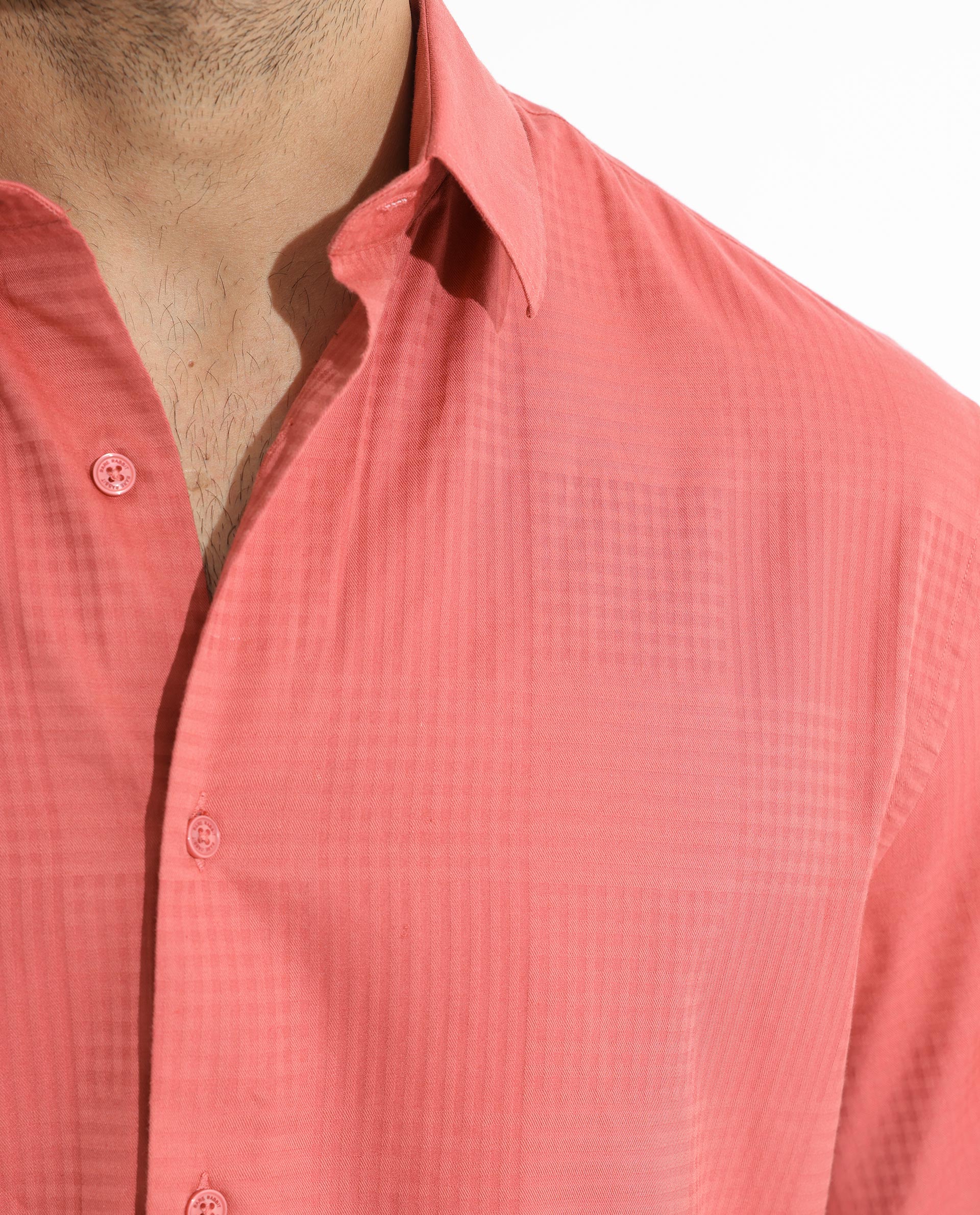Rare Rabbit Men's Pied Rust Cotton Lyocell Fabric Half Sleeves Gingham Checks Shirt