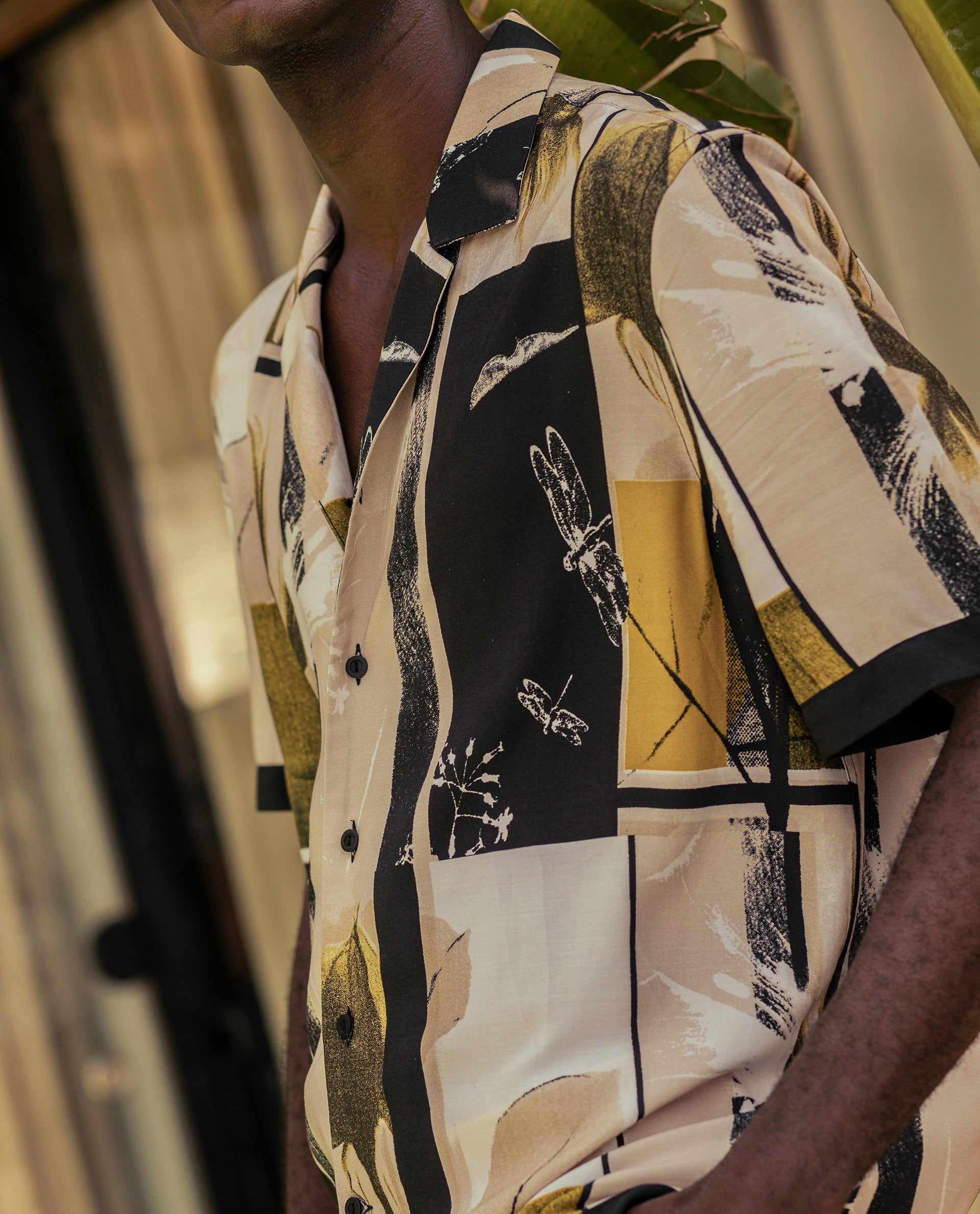 Rare Rabbit Mens Prunos Beige Viscose Fabric Short Sleeve Cuban Collar Boxy Fit Abstract Floral Print Shirt