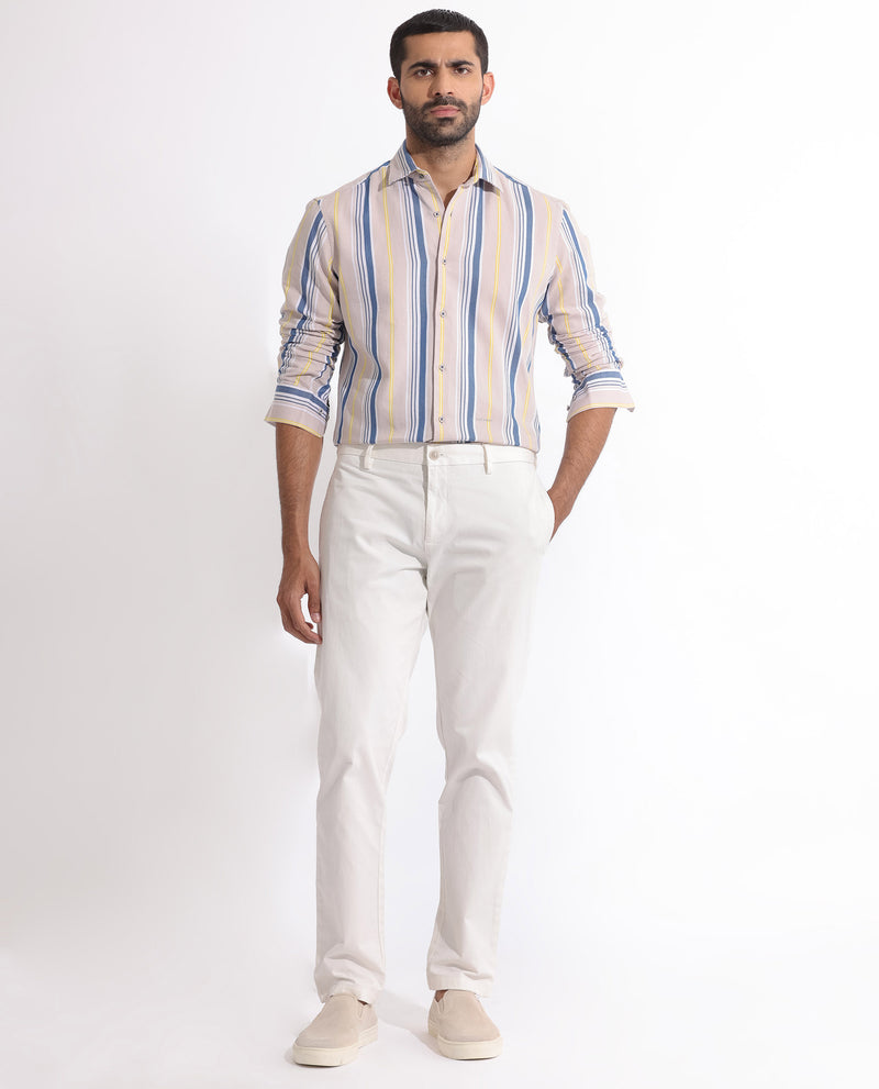 Rare Rabbit Men's Purit Dusky Brown Cotton Fabric Full Sleeves Striped Shirt