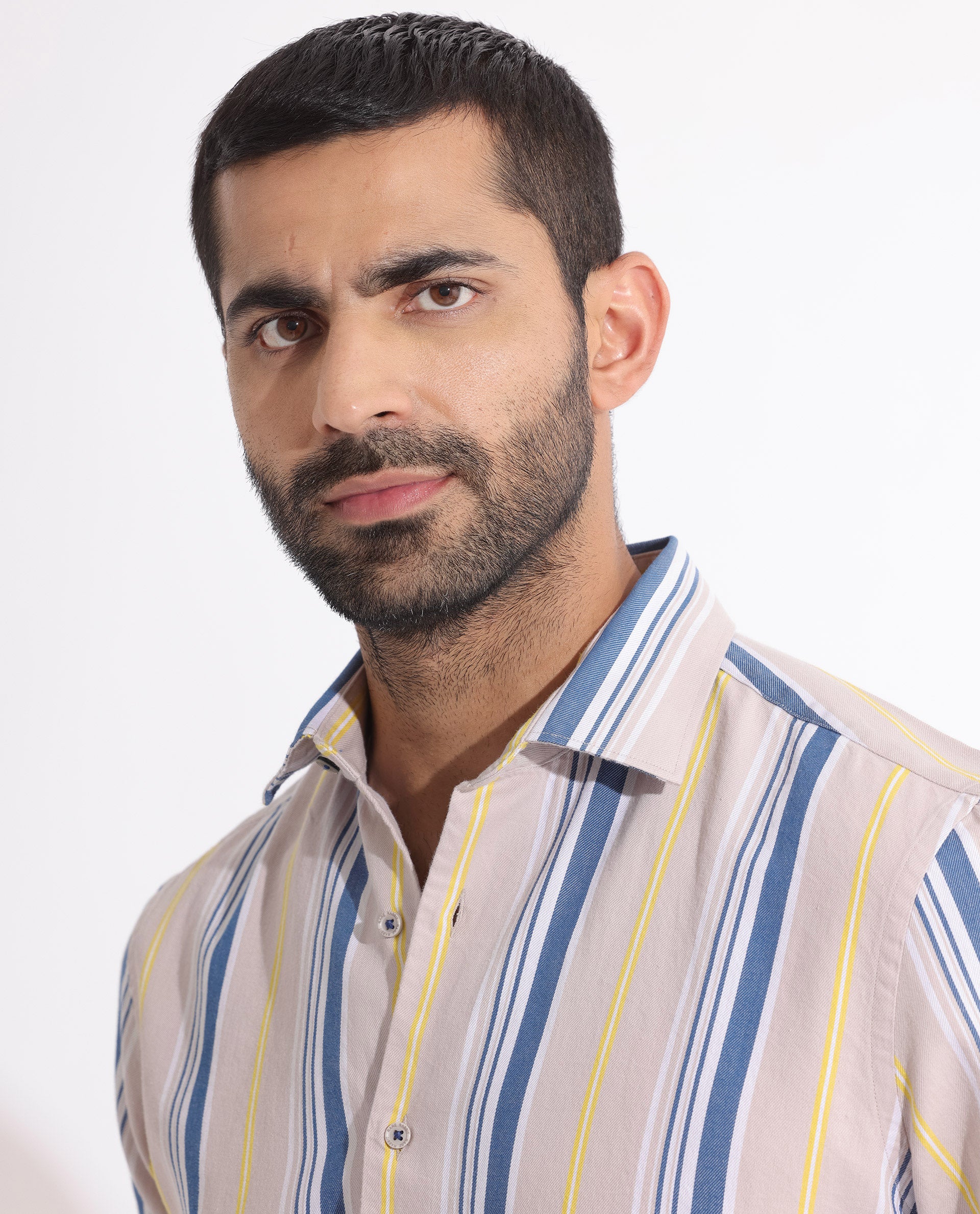 Rare Rabbit Men's Purit Dusky Brown Cotton Fabric Full Sleeves Striped Shirt