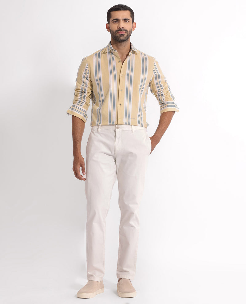 Rare Rabbit Men's Purit Dusky Yellow Cotton Fabric Full Sleeves Striped Shirt