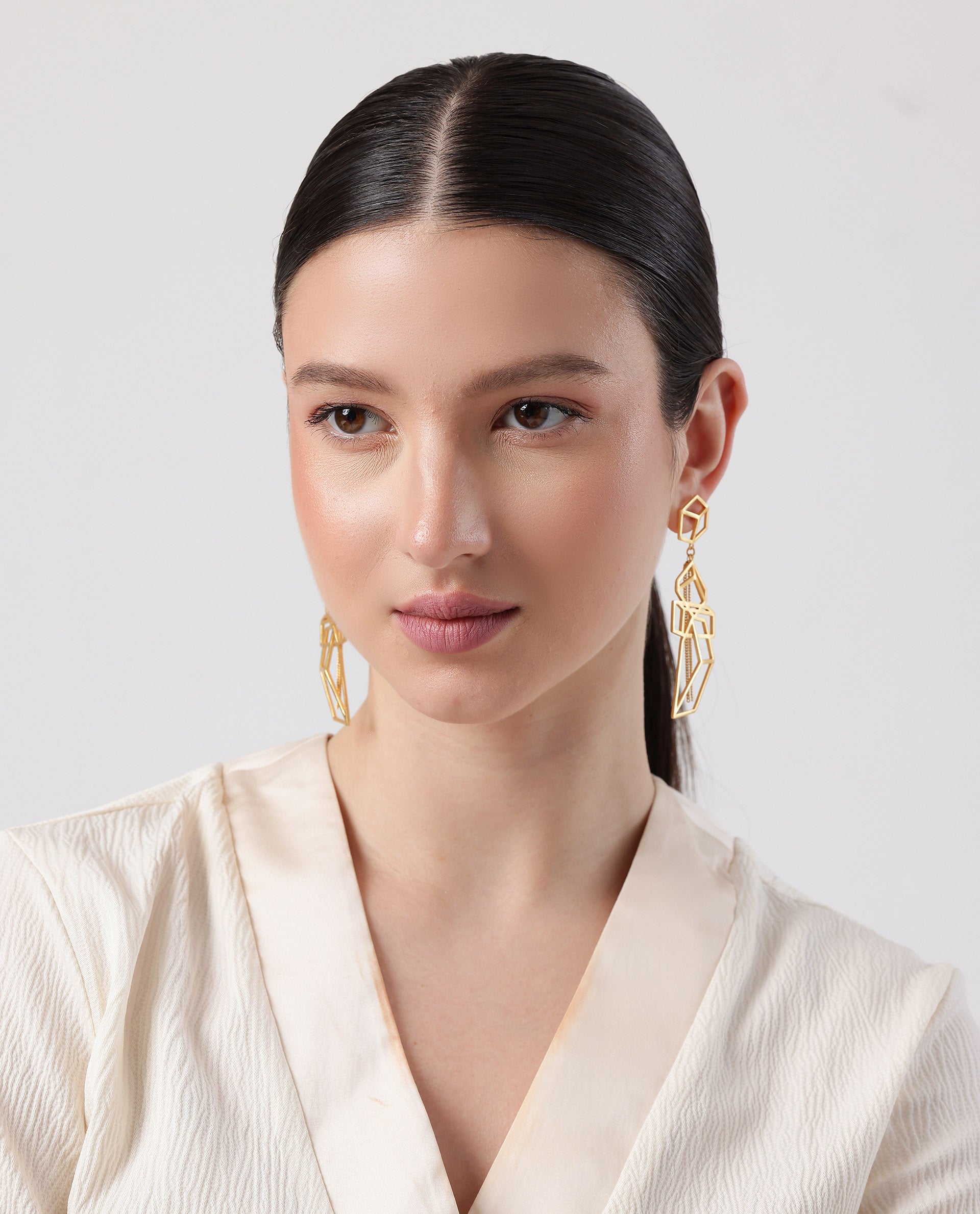 Rareism Women Pyramid Gold Gold Earring