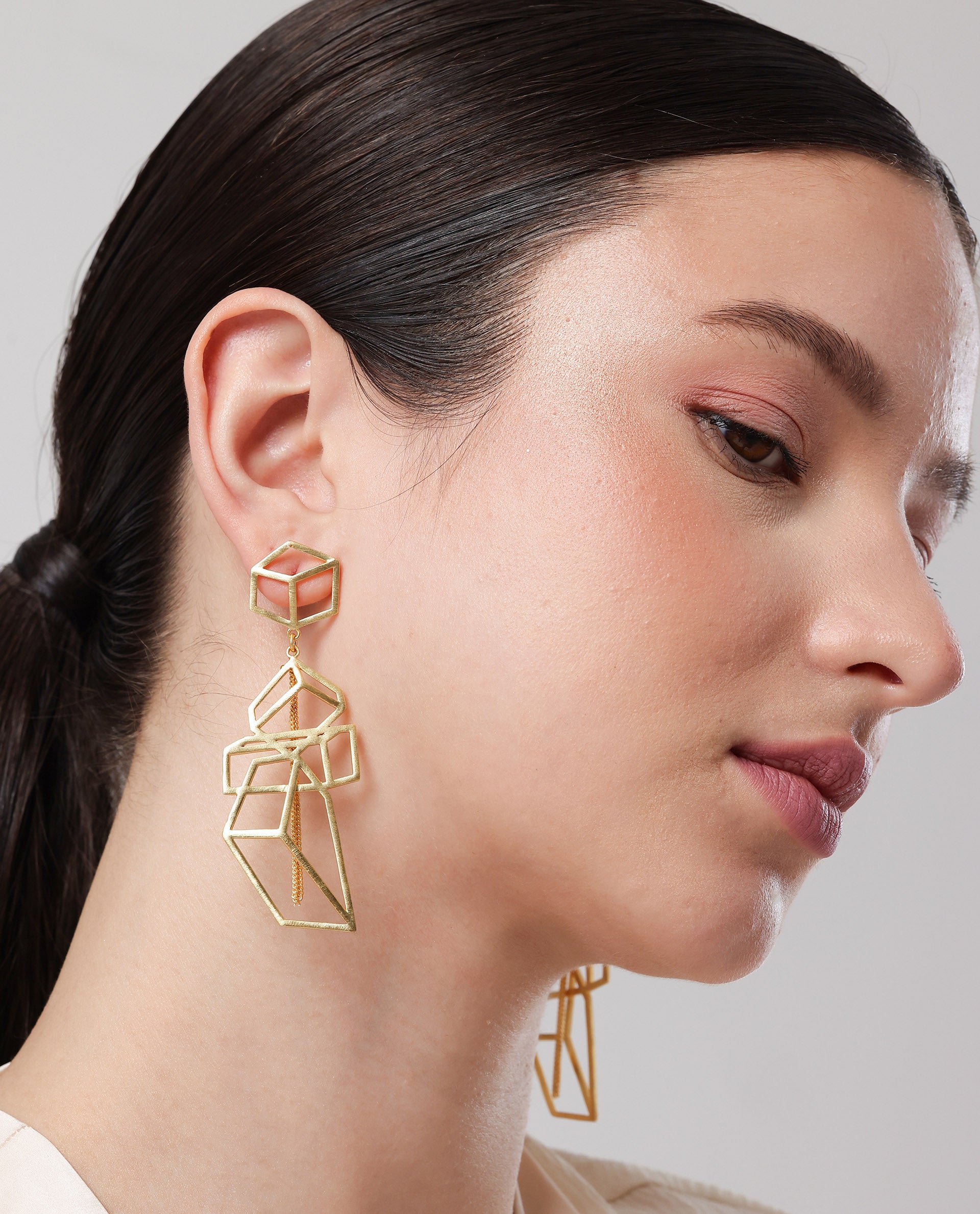 Rareism Women Pyramid Gold Gold Earring