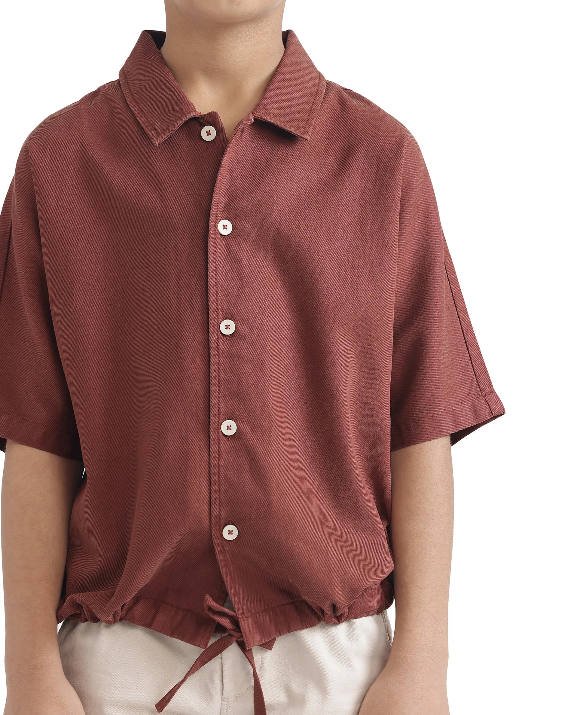 Rare Ones Kids Qirk Brown Cotton Blend Half Sleeve Solid Regular Shirt