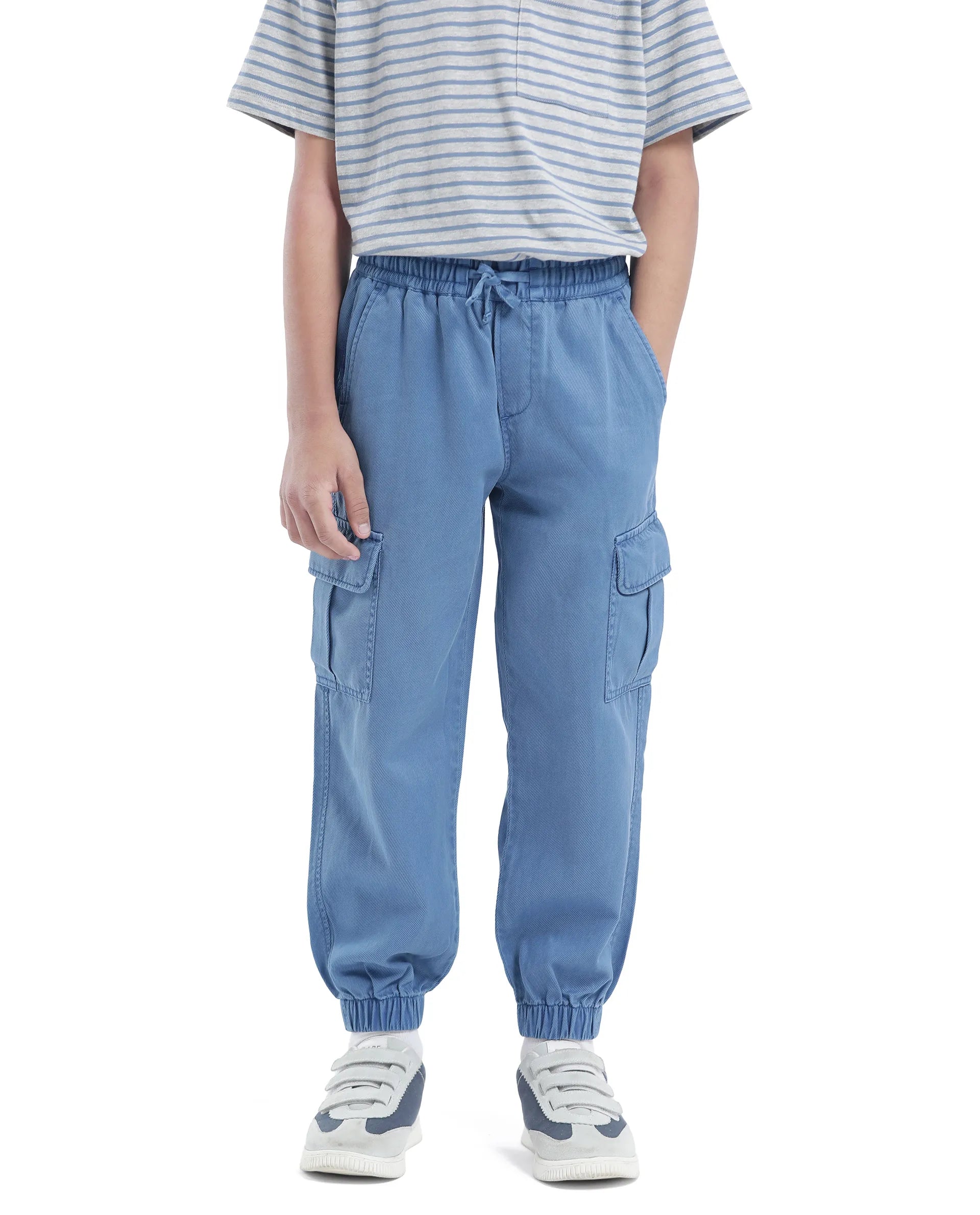 Rare Ones Kids Qirk-T Blue Cotton Blend Solid Drawstring Closure Regular Fit Trouser