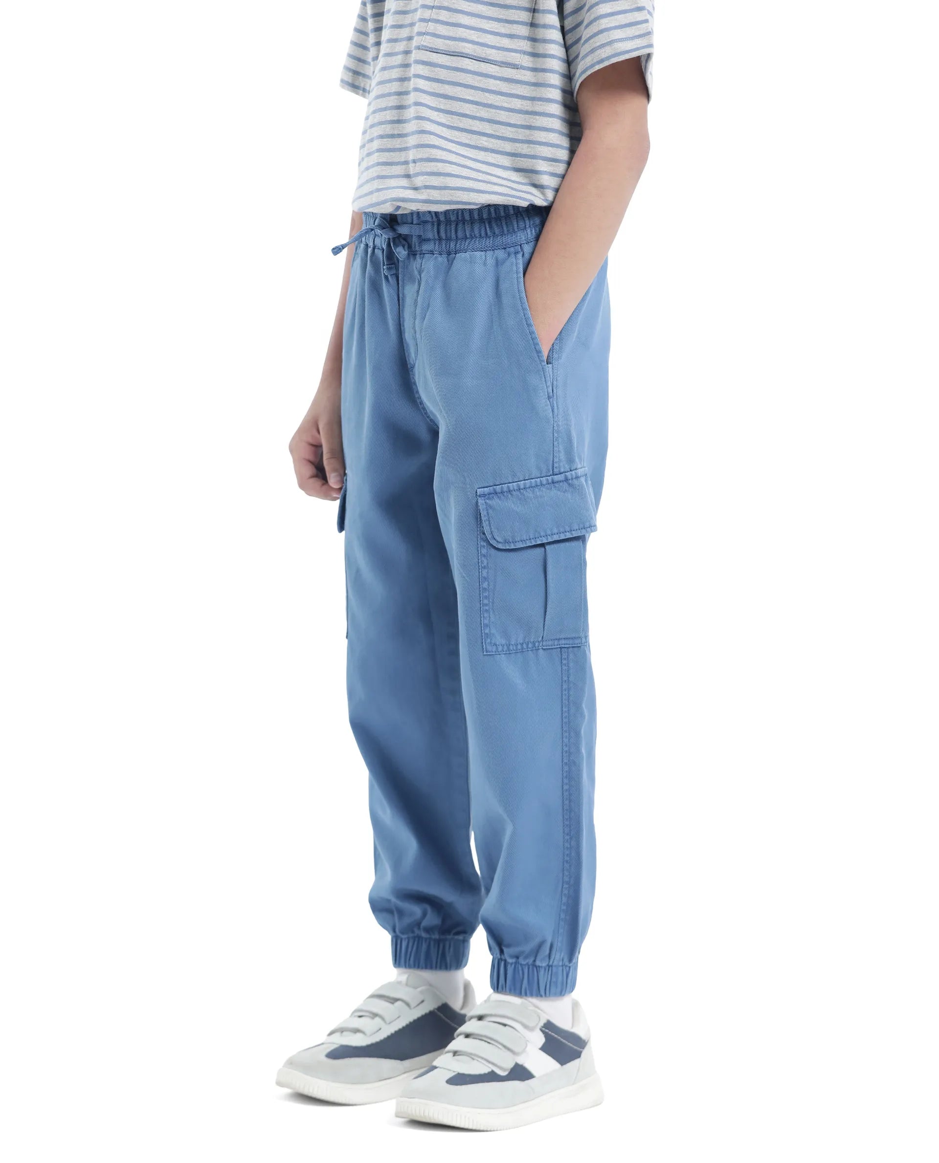 Rare Ones Kids Qirk-T Blue Cotton Blend Solid Drawstring Closure Regular Fit Trouser