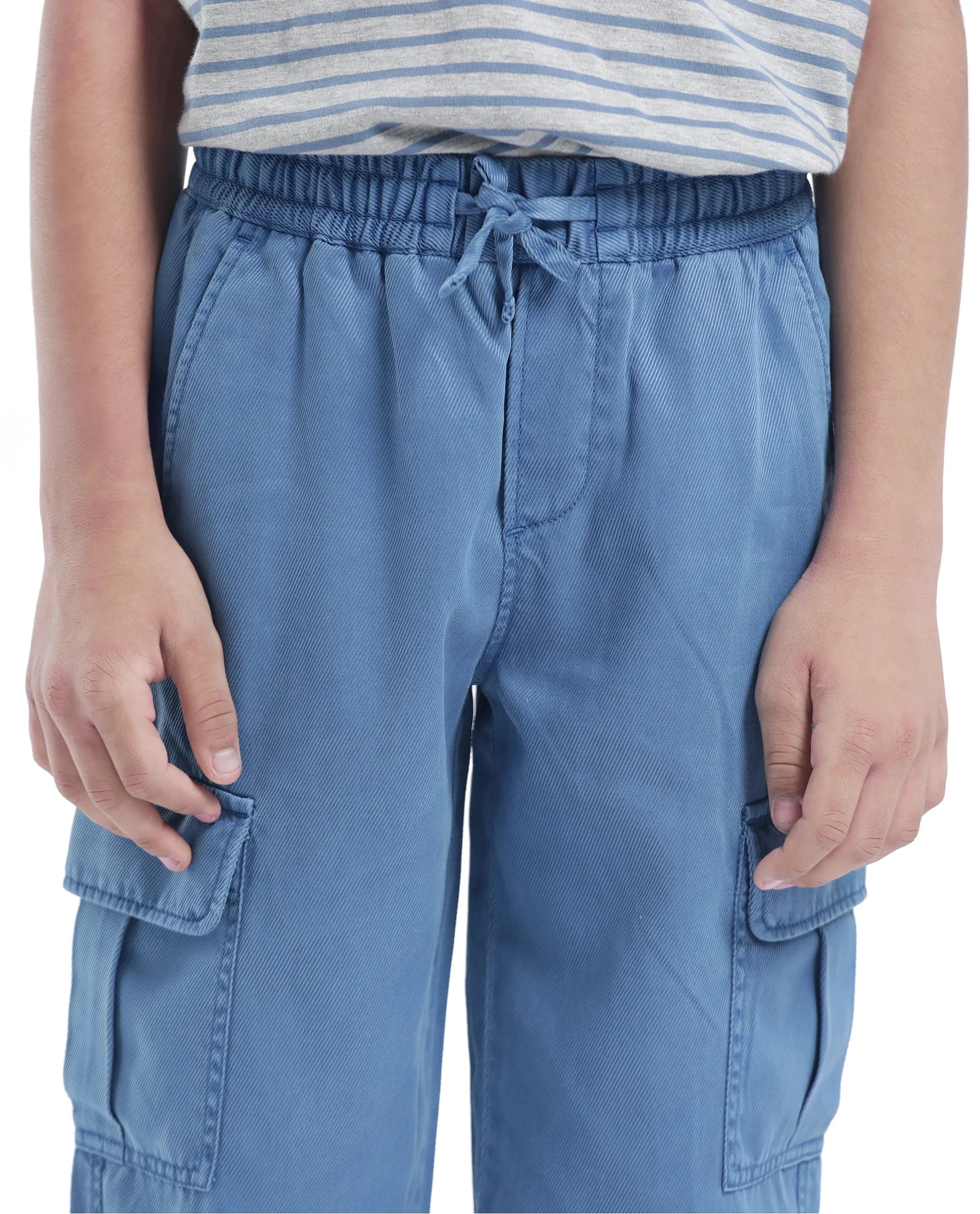 Rare Ones Kids Qirk-T Blue Cotton Blend Solid Drawstring Closure Regular Fit Trouser