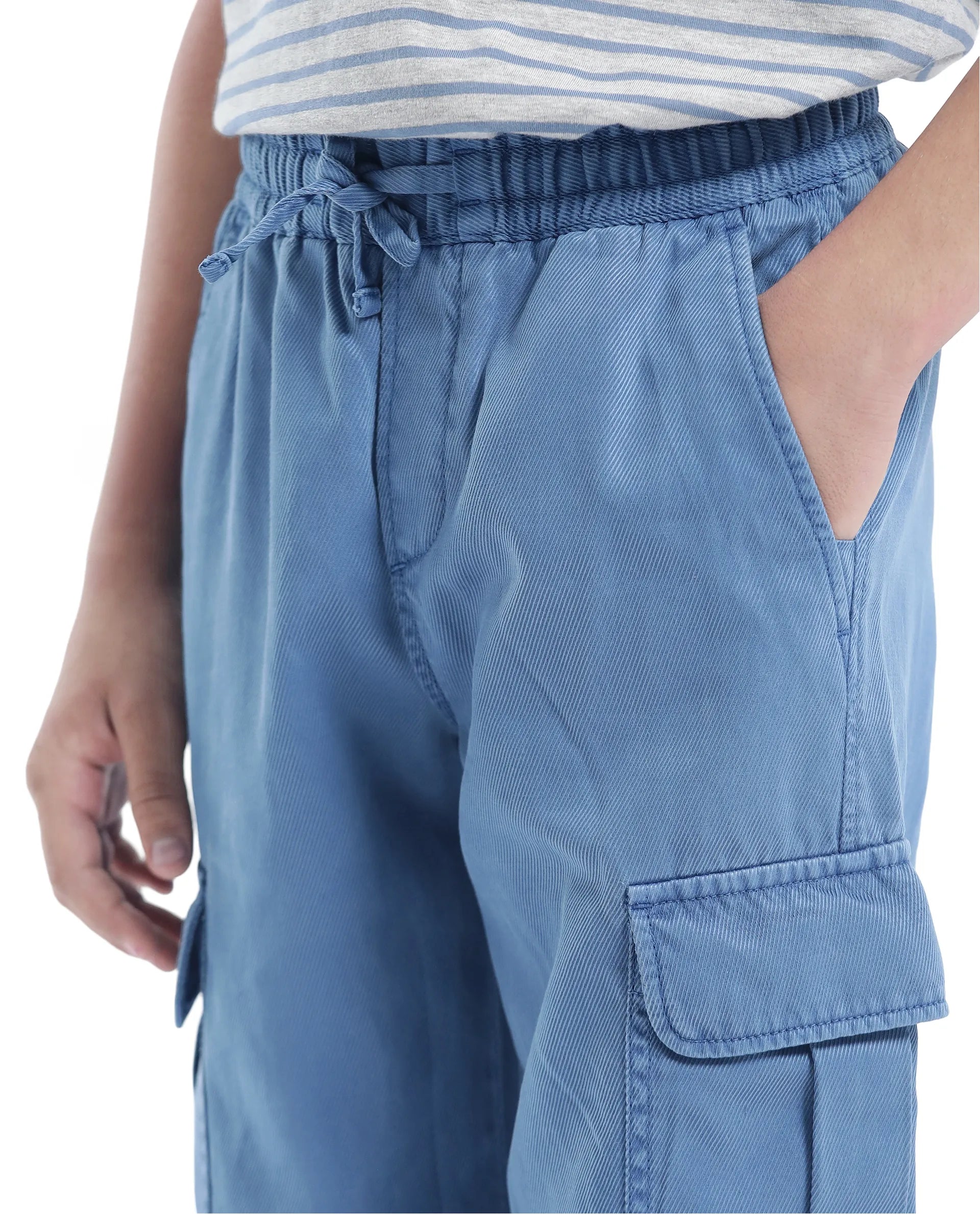 Rare Ones Kids Qirk-T Blue Cotton Blend Solid Drawstring Closure Regular Fit Trouser