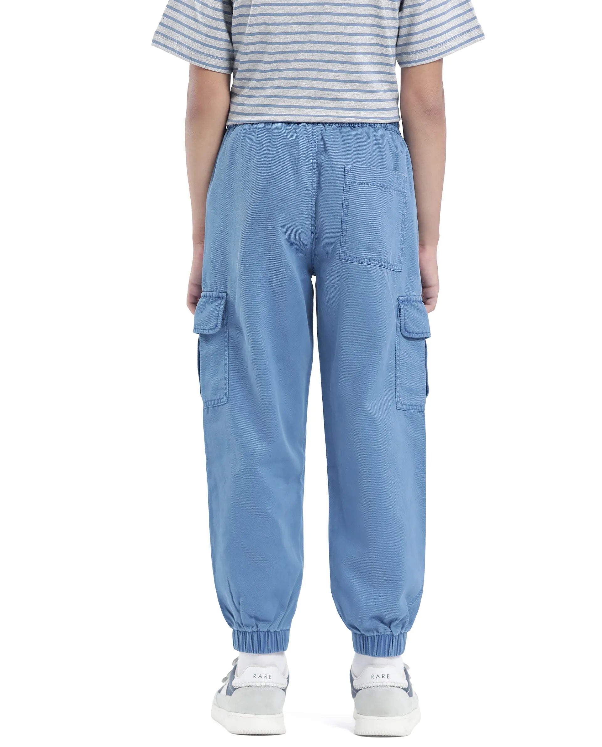 Rare Ones Kids Qirk-T Blue Cotton Blend Solid Drawstring Closure Regular Fit Trouser