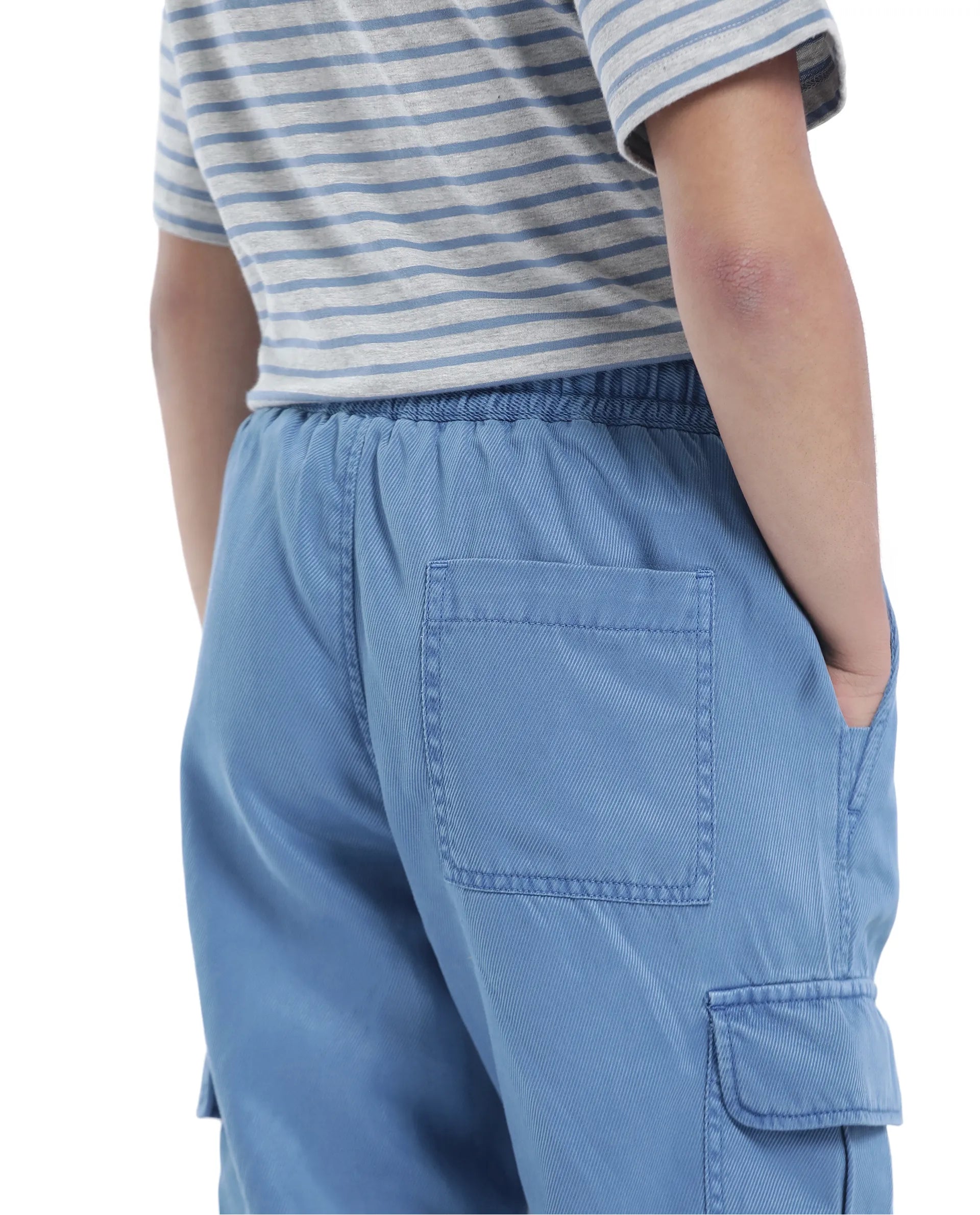 Rare Ones Kids Qirk-T Blue Cotton Blend Solid Drawstring Closure Regular Fit Trouser