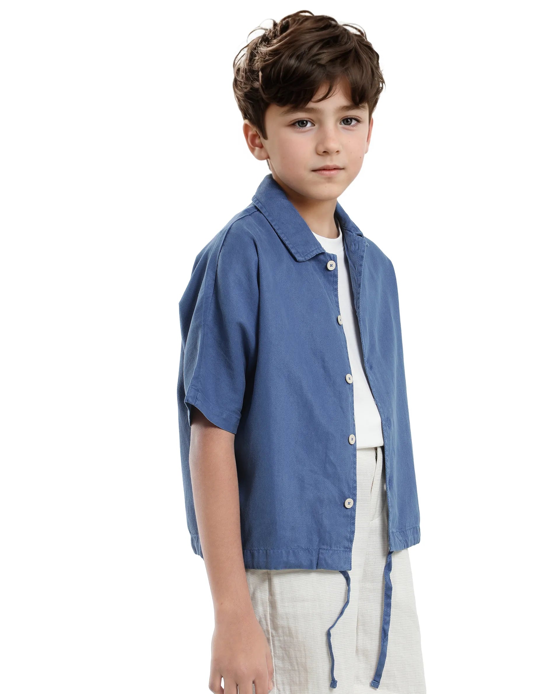 Rare Ones Kids Qirk Blue Cotton Blend Short Sleeve Solid Regular Shirt