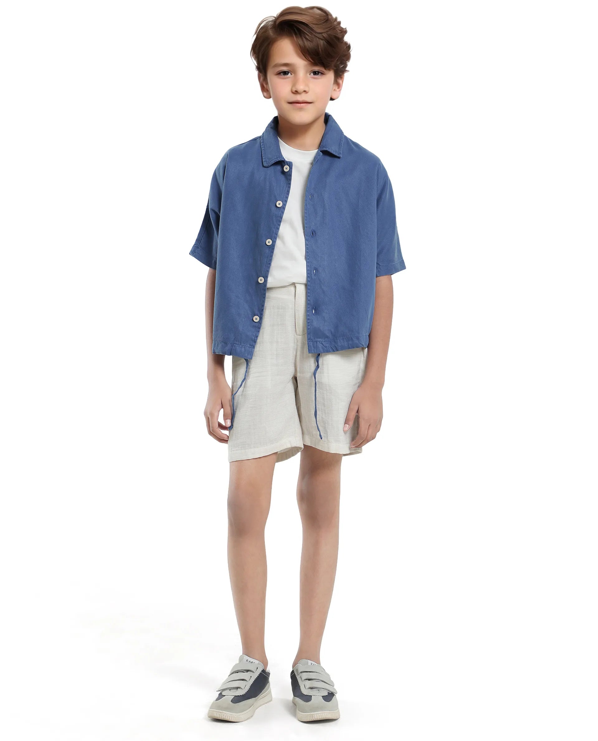 Rare Ones Kids Qirk Blue Cotton Blend Short Sleeve Solid Regular Shirt