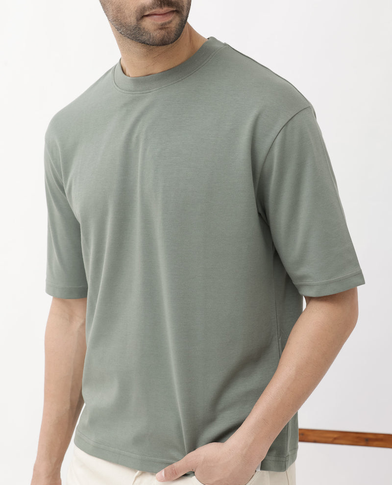 Rare Rabbit Men's Qlo Dusky Olive Short Sleeve Solid T-Shirt