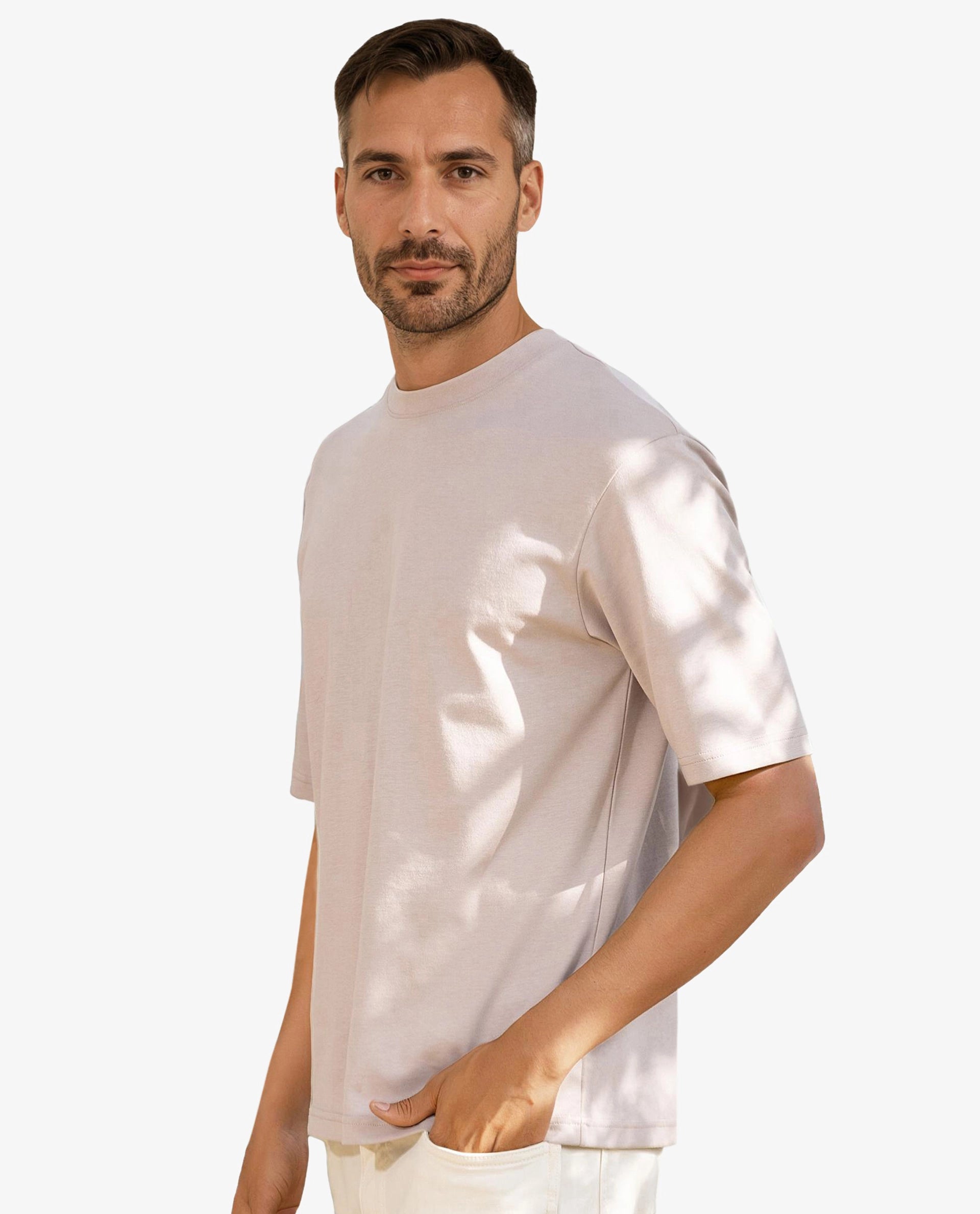 Rare Rabbit Men's Qlo Dusky Pink Cotton Polyester Fabric Short Sleeve Crew Neck Oversized Fit Solid T-Shirt