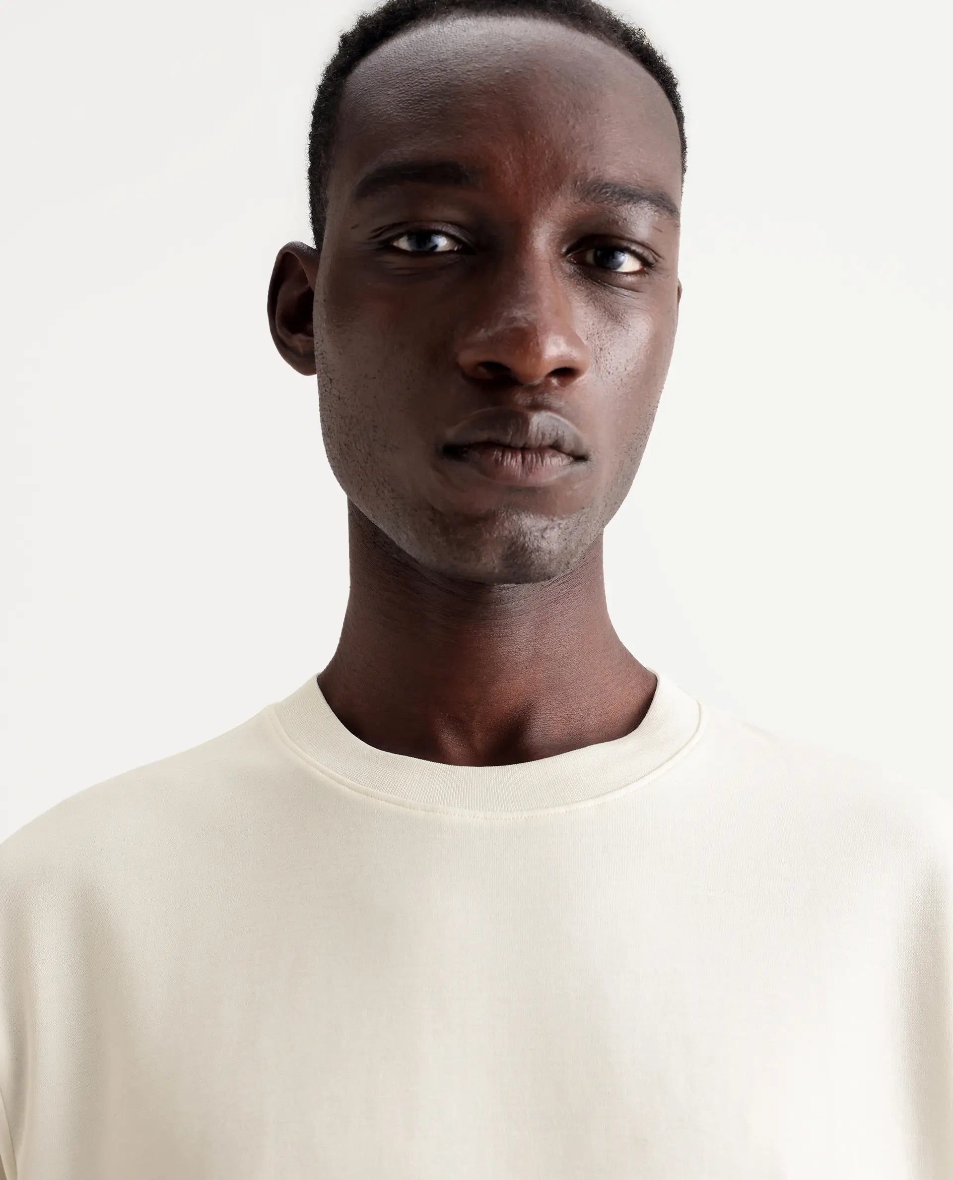 Rare Rabbit Men's Qlo Off White Cotton Blend Plain Oversized Fit Half Sleeve Crew Neck T-Shirt