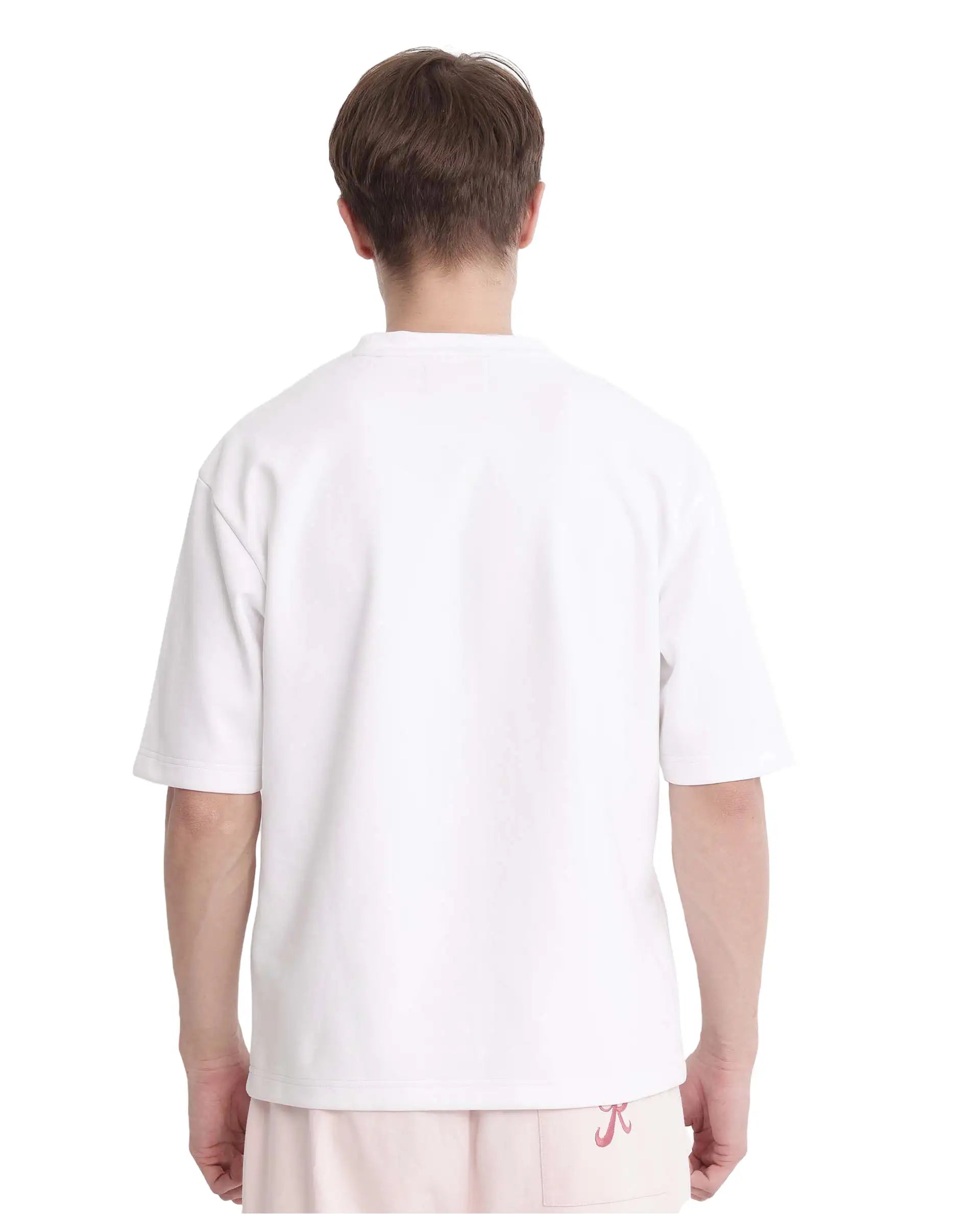 Rare Rabbit Men Qlot White Cotton Poly Fabric Short Sleeve Crew Neck Oversized Fit Plain T-Shirt
