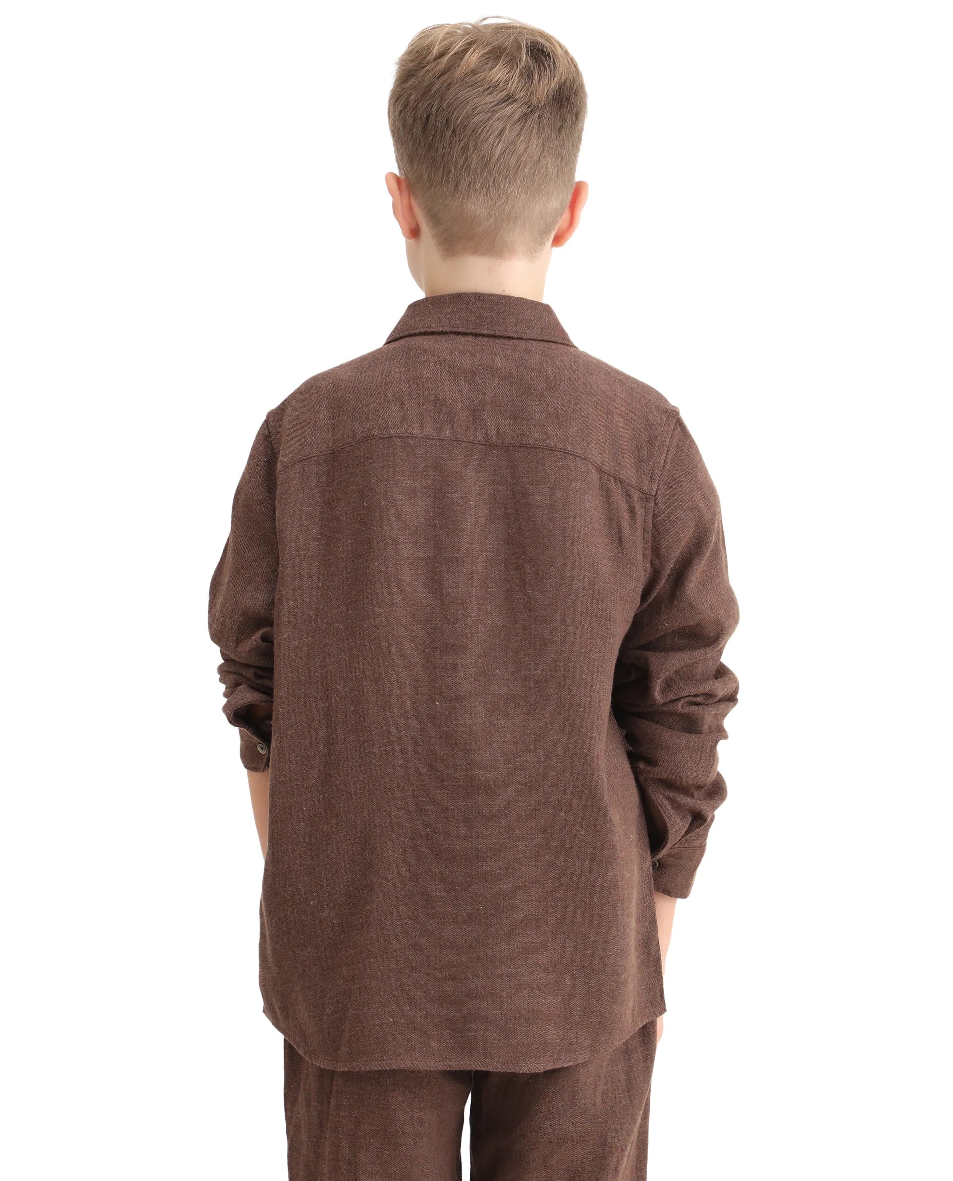 Rare Ones Kids Quen-S Brown Cotton Blend Plain Button Closure Regular Fit Shirt