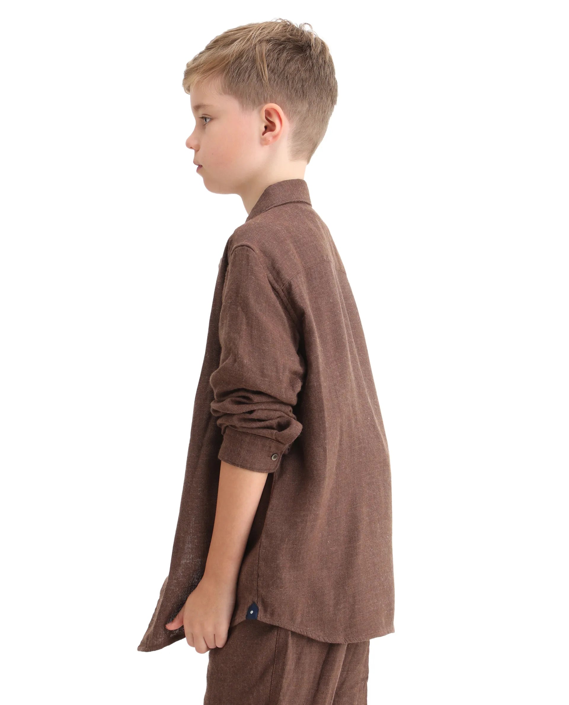 Rare Ones Kids Quen-S Brown Cotton Blend Plain Button Closure Regular Fit Shirt