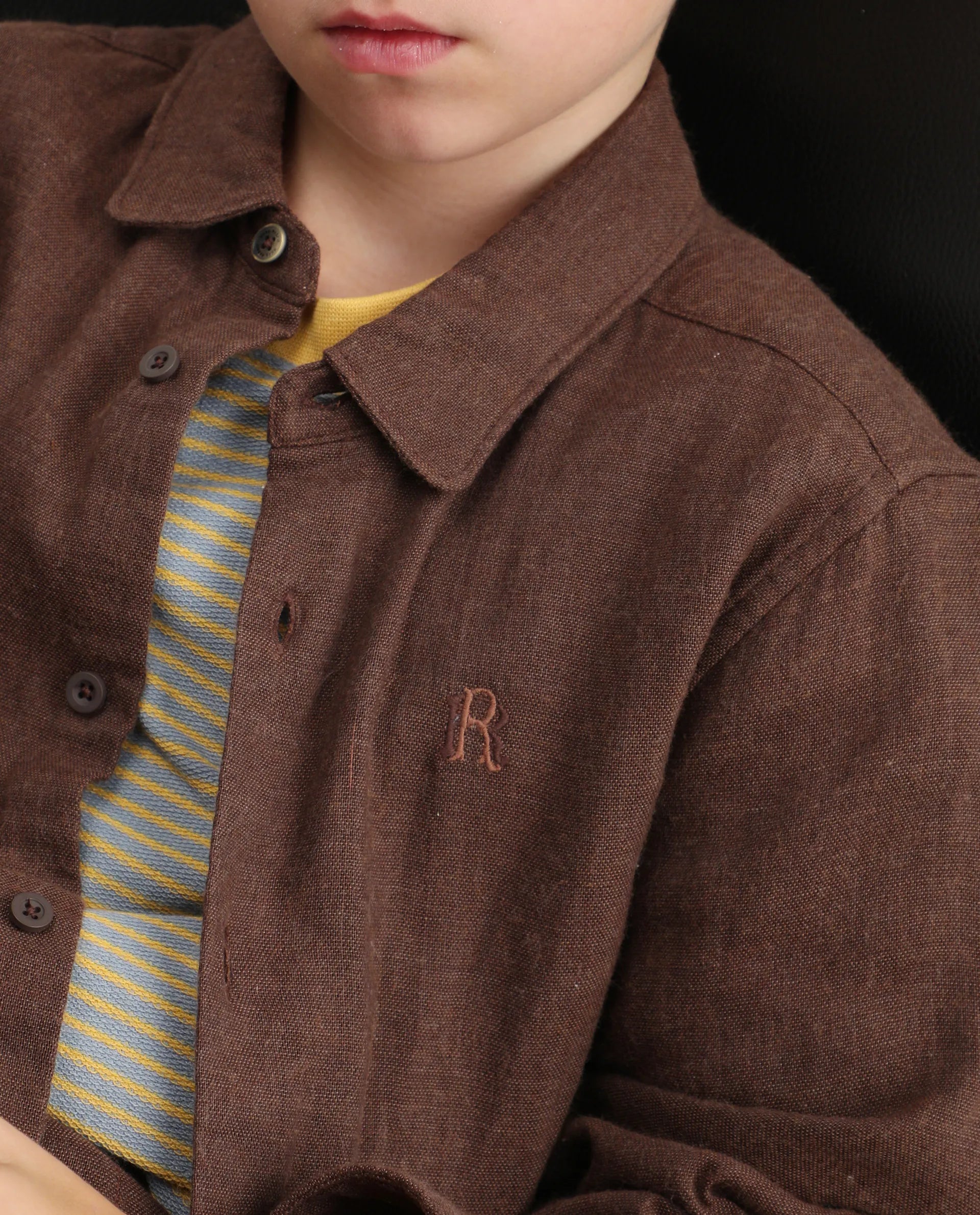 Rare Ones Kids Quen-S Brown Cotton Blend Plain Button Closure Regular Fit Shirt