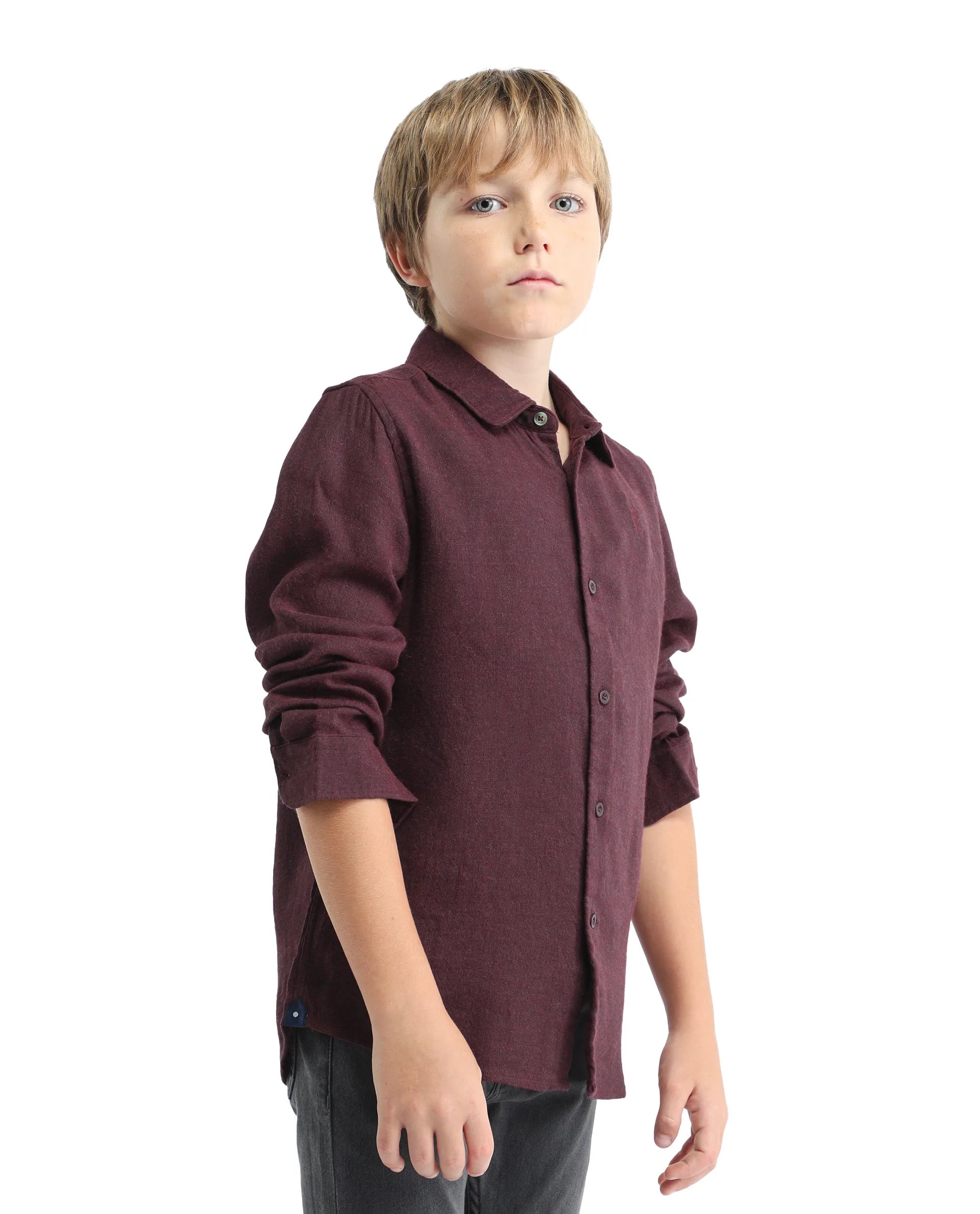 Rare Ones Kids Quen-S Red Cotton Blend Solid Button Closure Regular Fit Shirt